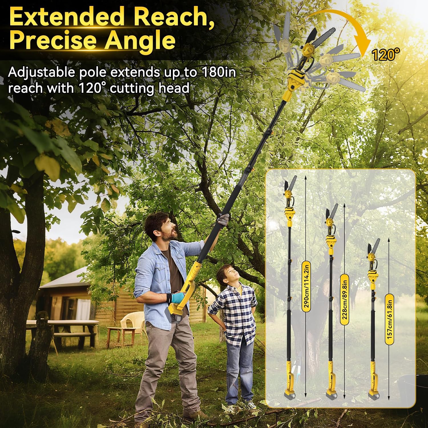 2 in 1 Electric Pole Saw 8 Inch Mini Cordless Chainsaw Compatible for Dewalt 20V Battery with 2.5M Telescope, Brushless Chainsaw for Pruning Branches Garden Maintenance (No Battery)