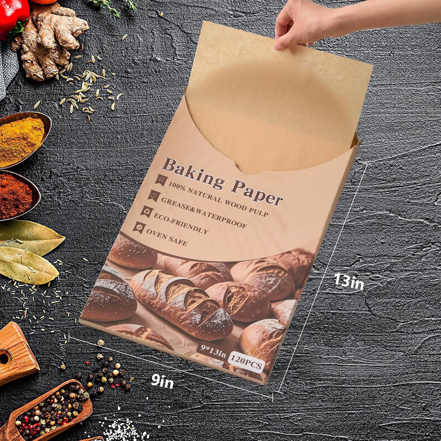 9x13 In Non-Stick Precut Baking Parchment Paper Sheets for Baking Enthusiasts - Withstands Temperatures up to 450°F - 100% Natural Wood Pulp (200PCS)