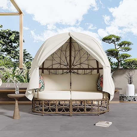 Merax Round Outdoor Patio Daybed with Canopy