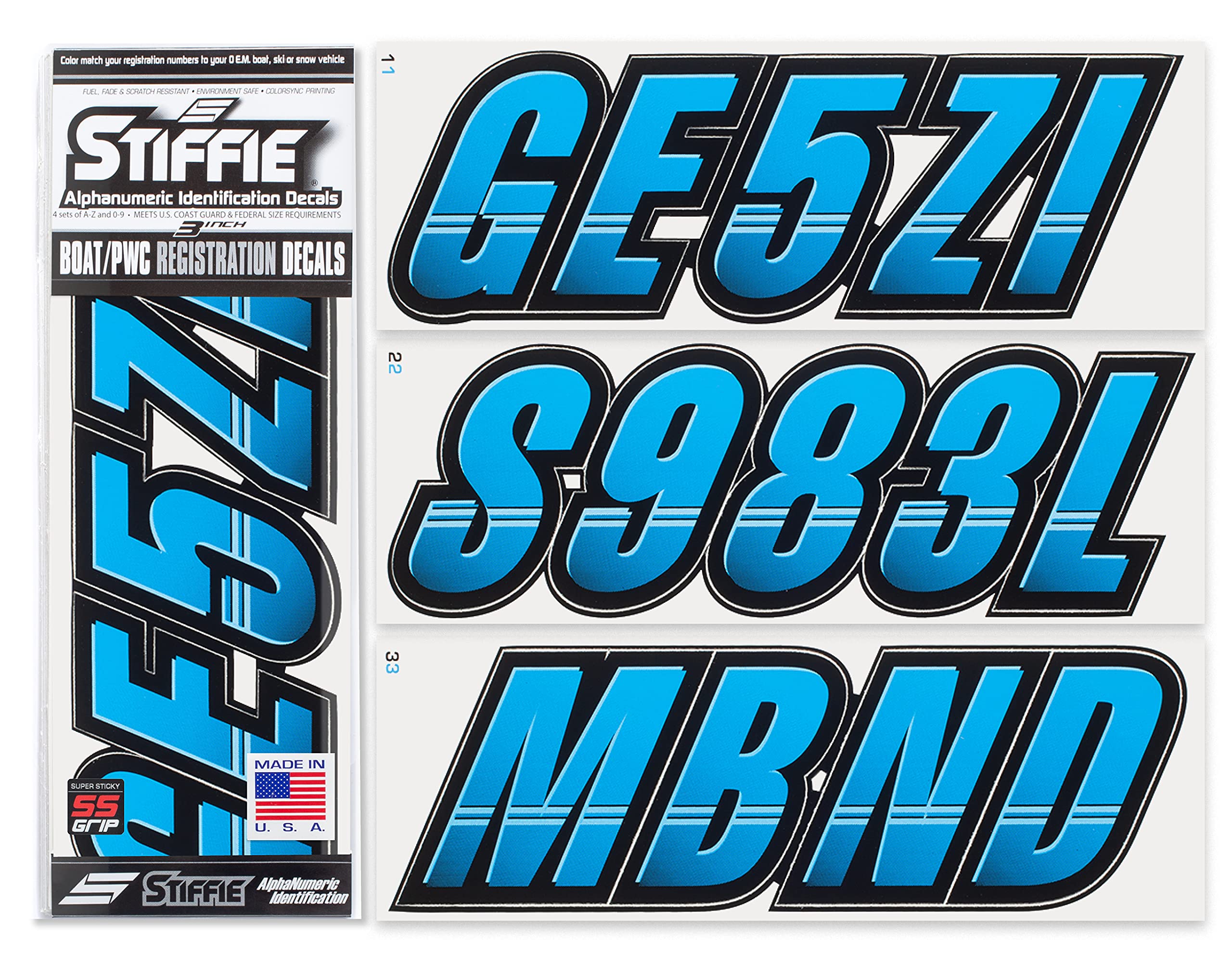 Buy STIFFIE Techtron Blueberry Blue/Black Super Sticky 3" Alpha Numeric