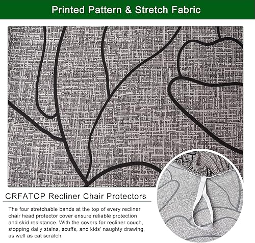 Miniatura 7 de CRFATOP Funda reclinable con estampado floral con bolsillos, funda reclinable individual, 4 piezas, funda para sillón reclinable con parte inferior