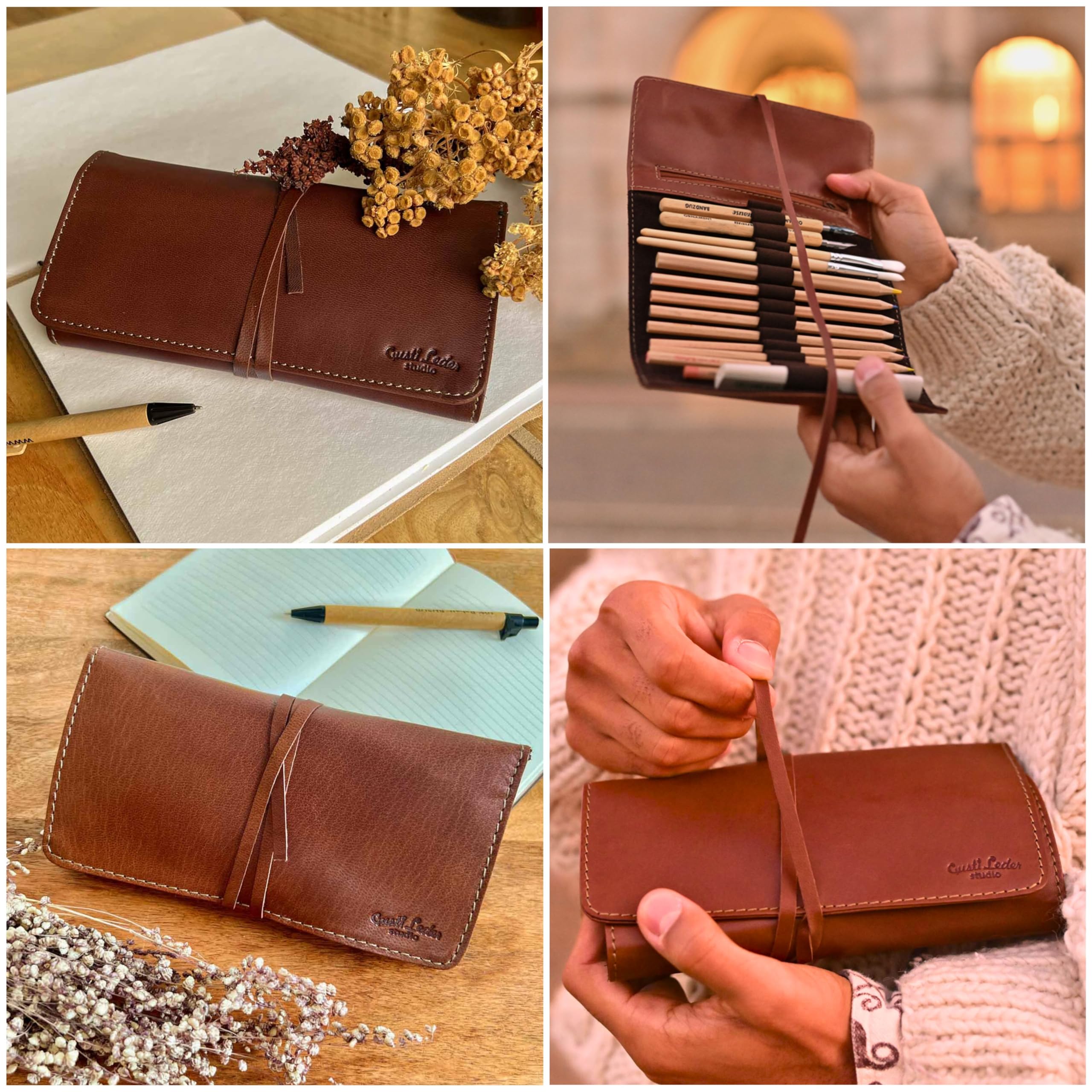 Gusti Casper Leather Cutting Rectangle DIY DIN A5 Cowhide Red Pencil Case, 2s2-22-6 Dark Brown - Image 4