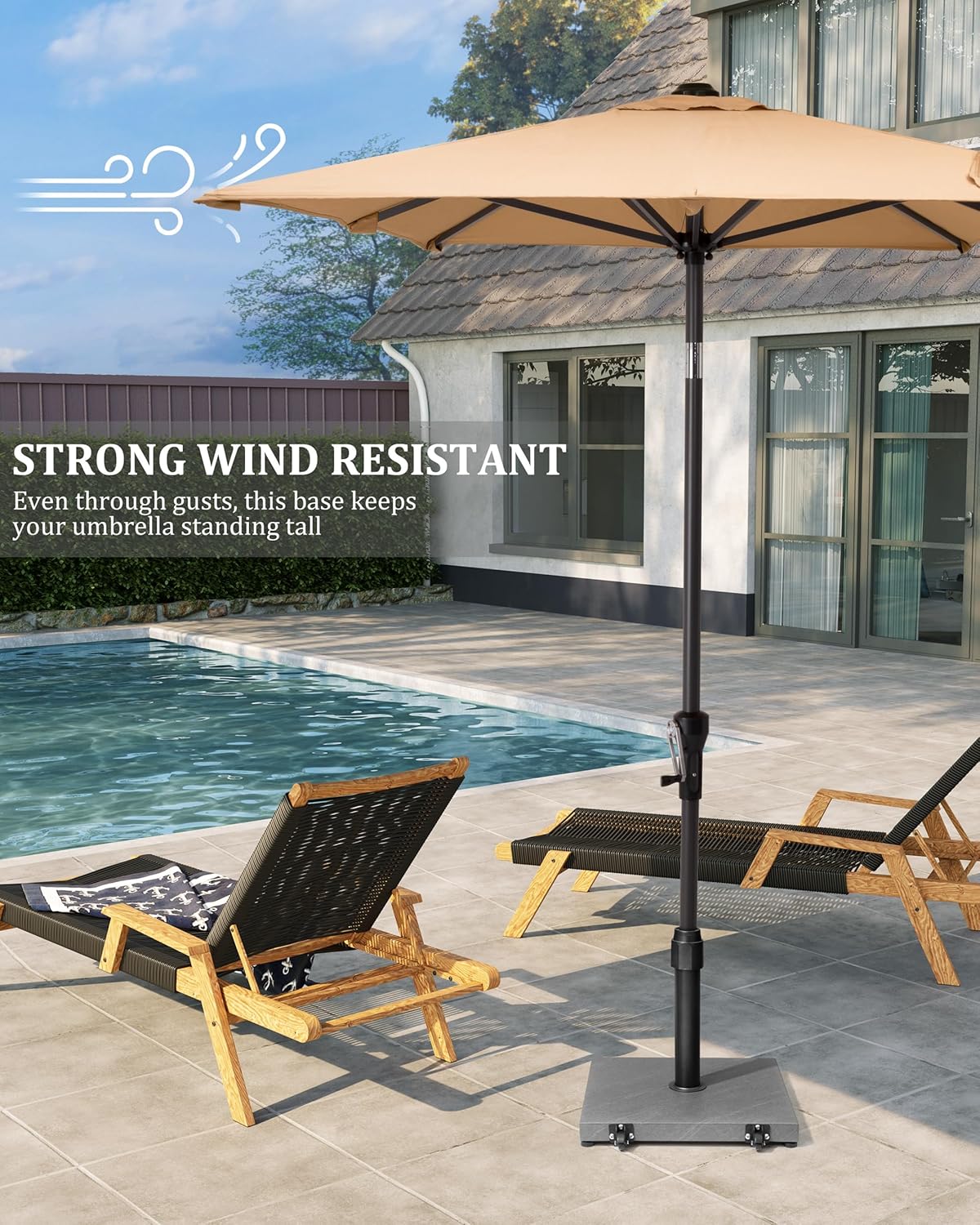 45lbs Patio Umbrella Base with Wheels - Heavy Duty Outdoor Patio Market Umbrella Stand for Deck with Rollers, Poolside, Balcony, Wind-Resistant Design, Grey