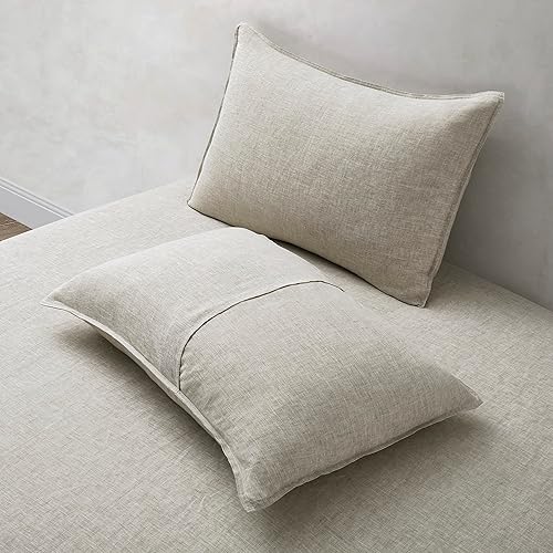 Miniatura 7 de ATLINIA Fundas de almohada de lino Euro Sham  26 x 26 pulgadas, juego de 2 fundas de almohada neutras refrescantes, color gris claro