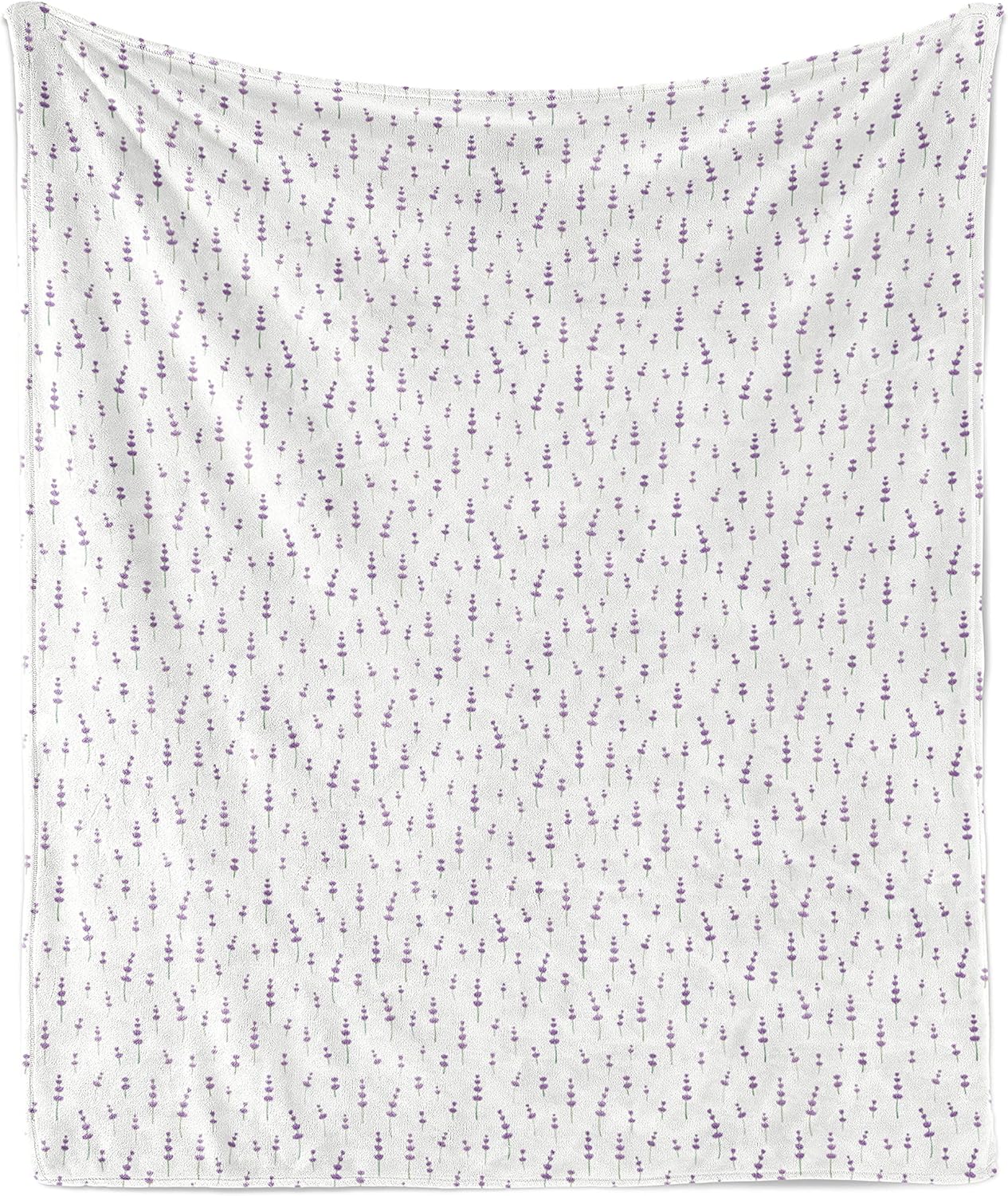 Lunarable Lavender Throw Blanket, Sprigs of Lavender on a Plain Background Summer Time Botany Elements, Flannel Fleece Accent Piece Soft Couch Cover for Adults, 50" x 70", Lavender and Fern Green