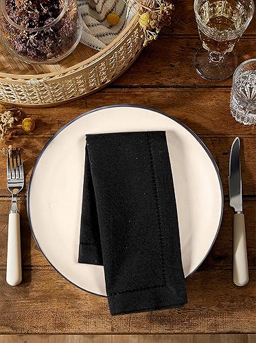 Miniatura 3 de Palisa Juego de 4 servilletas de tela con detalles de dobladillo y esquinas en inglete (18 x 18 pulgadas), color negro, servilletas reutilizables de
