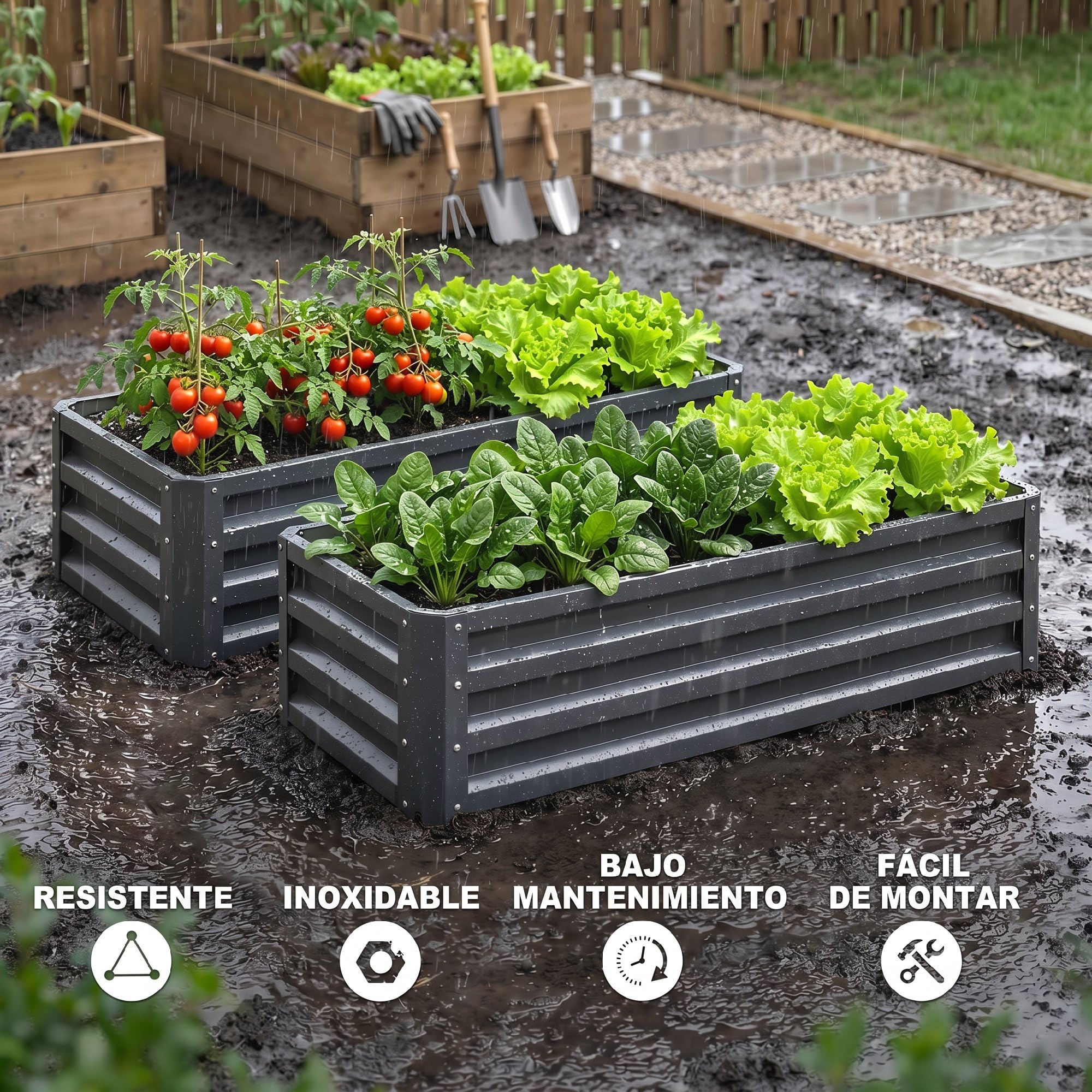 Outsunny Juego de 2 Jardineras Exterior Grandes 110x50x30 cm Gris | Acero Galvanizado, Huertos Urbanos, Maceteros Exterior Elevados, para Plantas, Flores, Resistente a la Intemperie