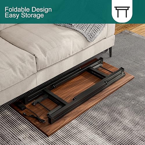 Miniatura 8 de Frylr Escritorio plegable pequeño de 43.3 x 19.6 x 29.5 pulgadas, mesa plegable con 2 tomas de corriente y puertos de carga USB de 2.1 A, escritorio