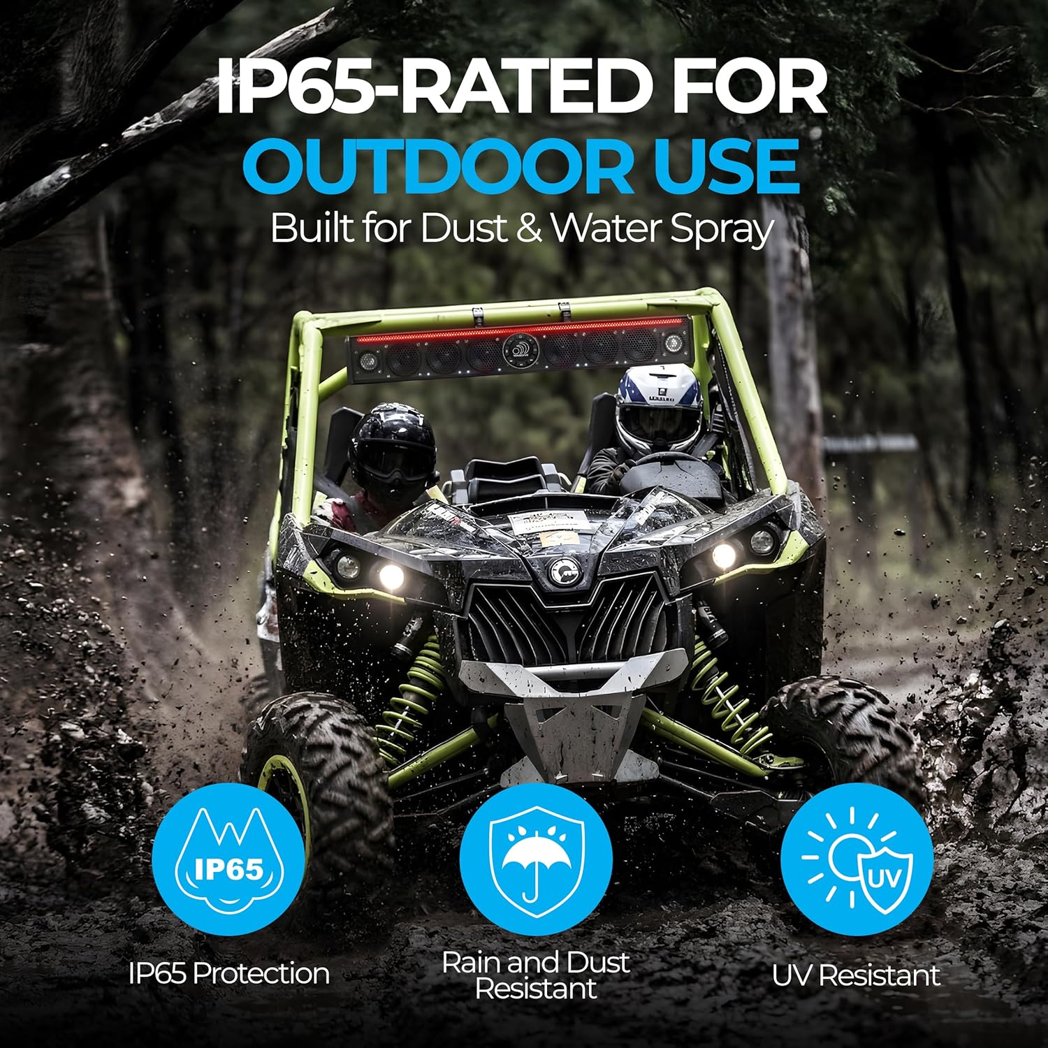 Massive Audio T8SB 8-Speaker 30" UTV Soundbar, 400W Marine Sound Bar for UTV, ATV, Golf Cart, IP65 Waterproof Outdoor Sound Bar with RGB LED Lighting and Universal Mounting for 1.75" to 2" Roll Cages