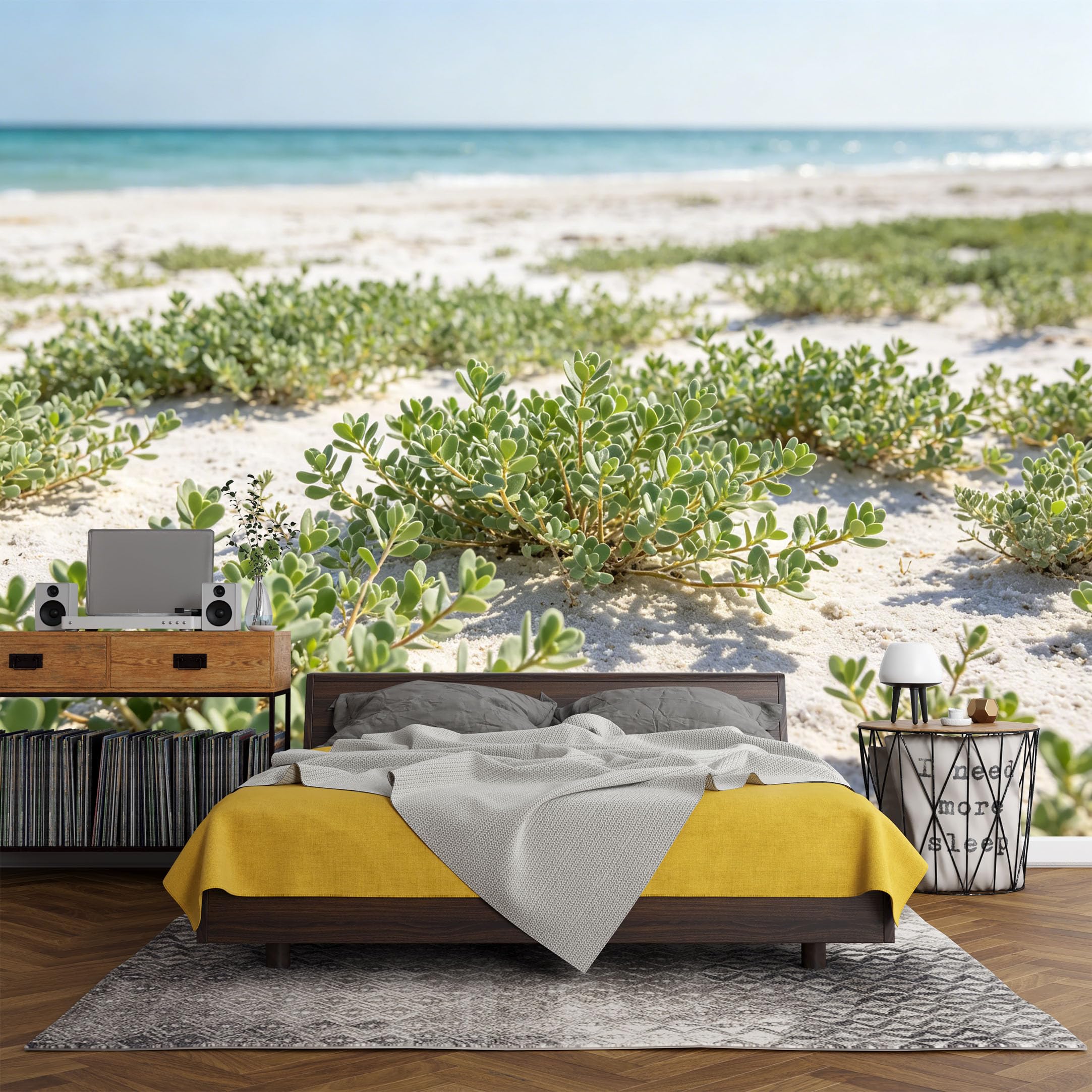 Custom Size Wall Mural， Coastal Beach Sand Dune Plants Ocean Horizon Seaside Landscape，SelfAdhesive Art Prints wall Fabric (No PVC) Removable Wallpaper Living Room Decor
