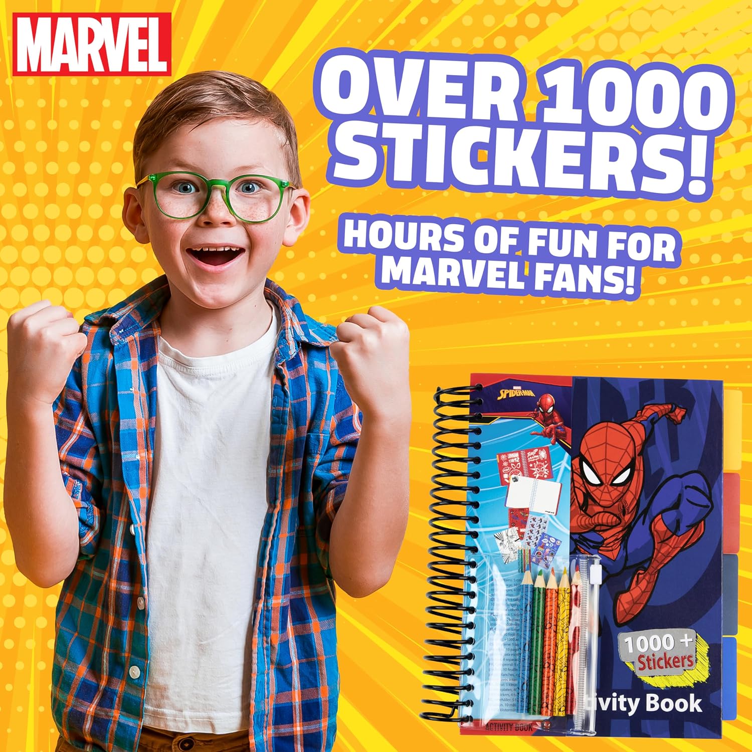Marvel Boys Sticker Book Over 1000 Spiderman Stickers Scrapbook Colouring Pencils Avengers Activity Book - Boys Gifts (Multi Spiderman)