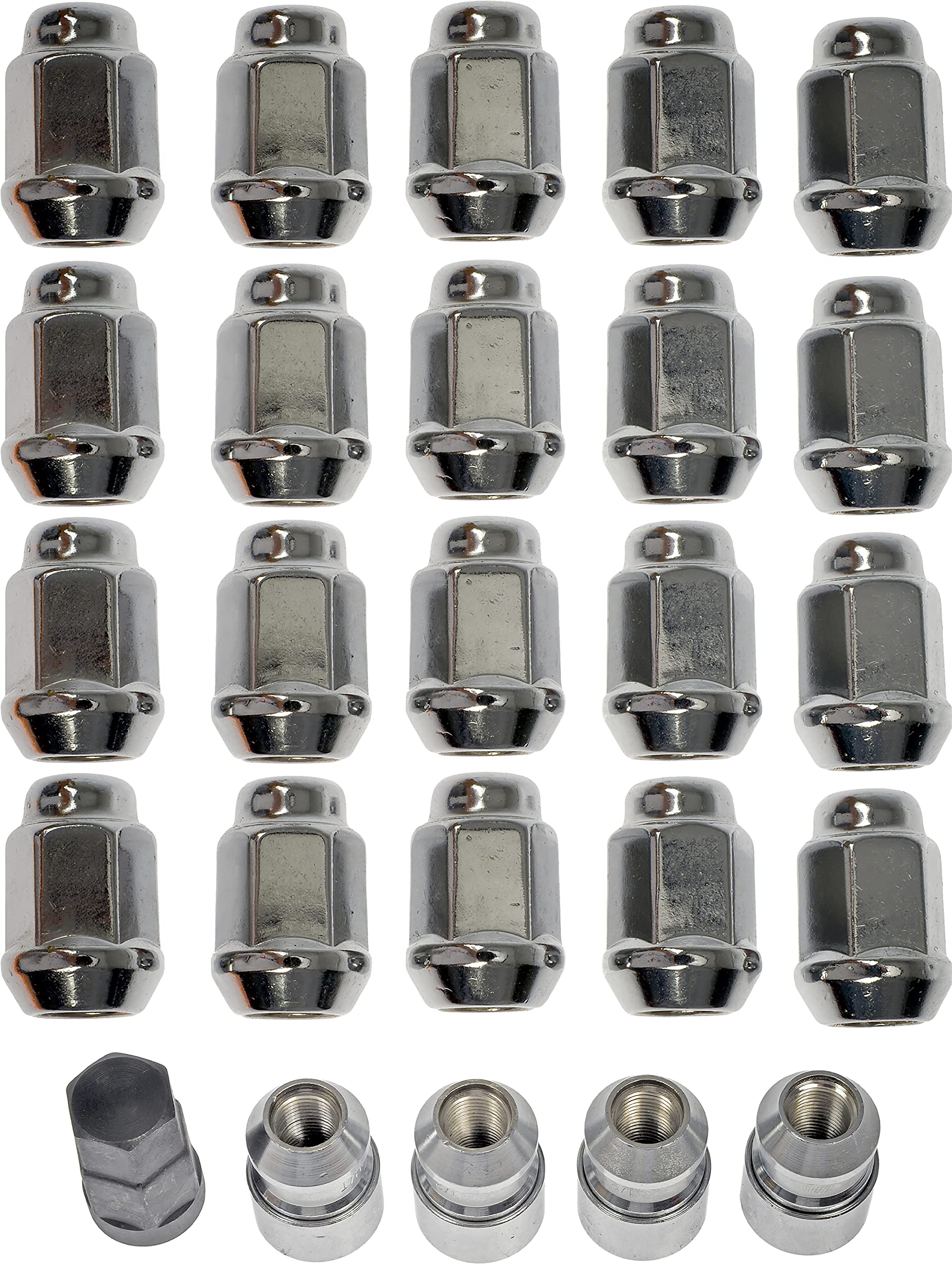 Dorman 611-122FK Kit d'écrous de roue 1/2-20 Dometop – 3/4" Hex, 1-5/16" Longueur avec verrou pour certains modèles, chrome (OE FIX)
