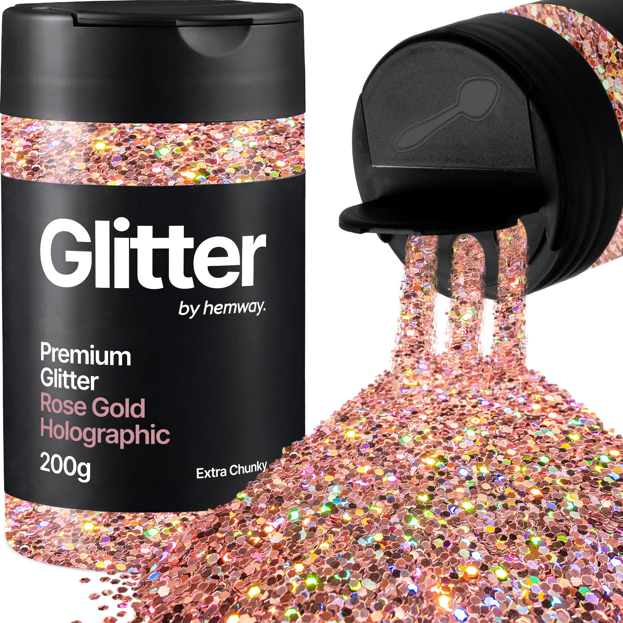 Hemway Rose Gold Holographic Glitter Shaker, 200g Extra Chunky Glitter for Crafts Metallic Flake Sequins for Resin & Epoxy Crafts for Decorating, Halloween, Christmas, Nail, Face, Art