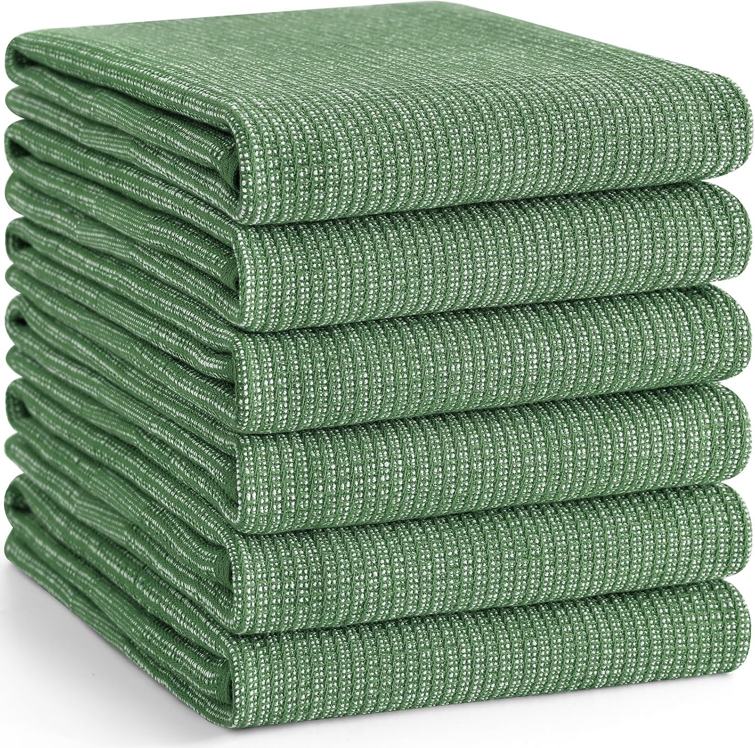 Homaxy Premium Kitchen Towels(18”x 28”, 6 Pack), Large Cotton Kitchen Hand Towels, Flat and Terry Dish Towels, 380 GSM Highly Absorbent Tea Towel Set with Hanging Loop, Grass Green - Image 8