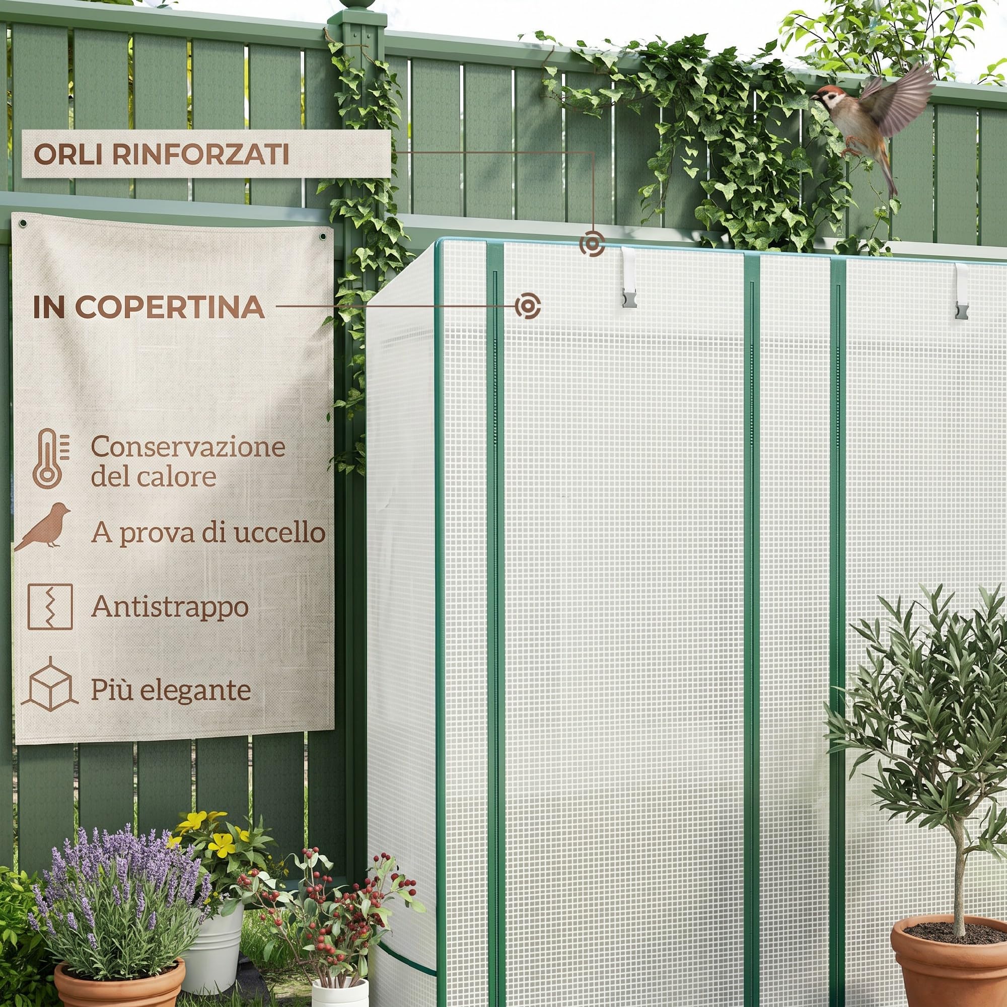 Outsunny Serra da Giardino con 2 Porte Avvolgibili, Scaffale a 3 Ripiani e Tasche Laterali, Struttura in Acciaio e Copertura in PE, Serra per Orto per Piante e Fiori, Protezione Anti UV, Bianco Verde