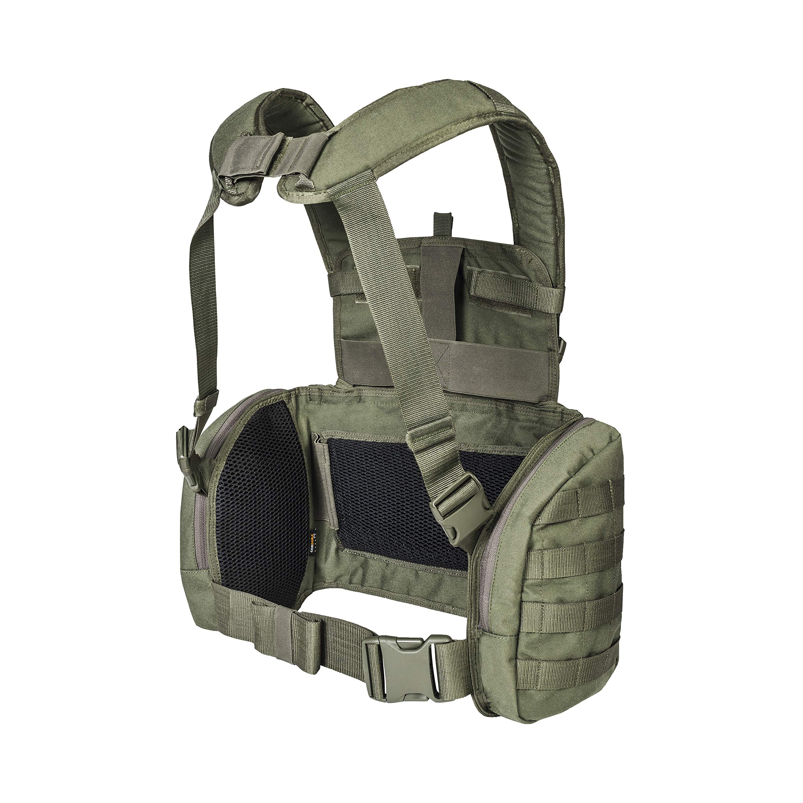 Tasmanian Tiger TT Chest Rig MKII Militär Gurtzeug Kampfmittel-Weste mit 4 G36 Magazin-Taschen und Taschen für 2 US Feldflaschen, Oliv
