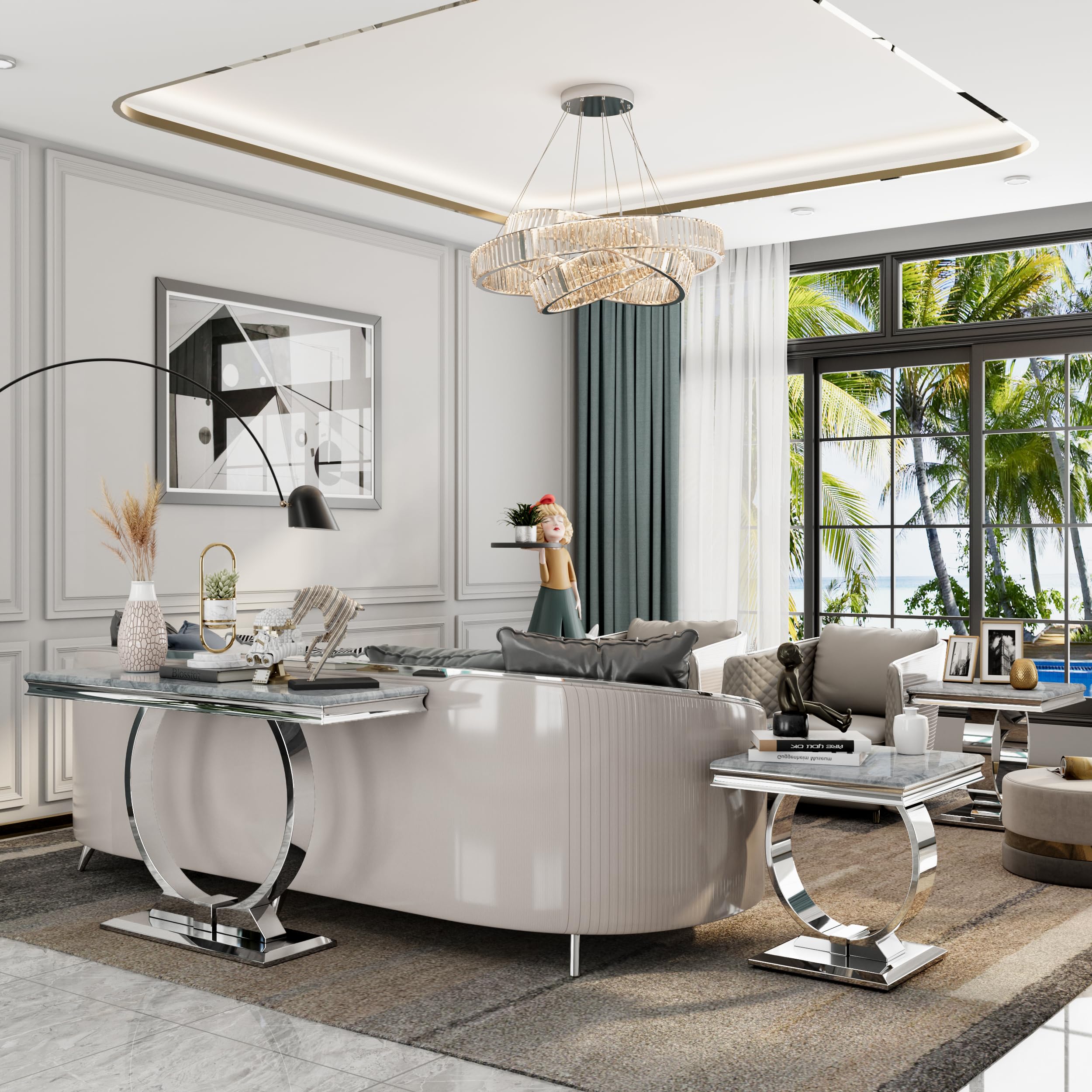 Amazon｜Asday シルバー コンソールテーブル 50インチ グラムグレーと