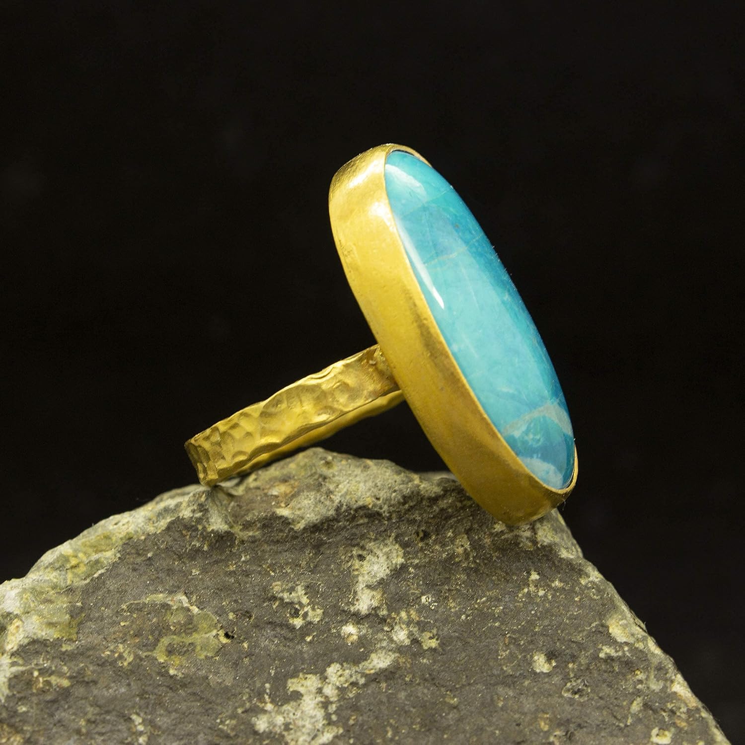Natural Turquoise Ring | 24K Gold Plated | Handmade Ring | Statement 925 Sterling Silver Ring | Boho Style Ring | Christmas Gift Pellada