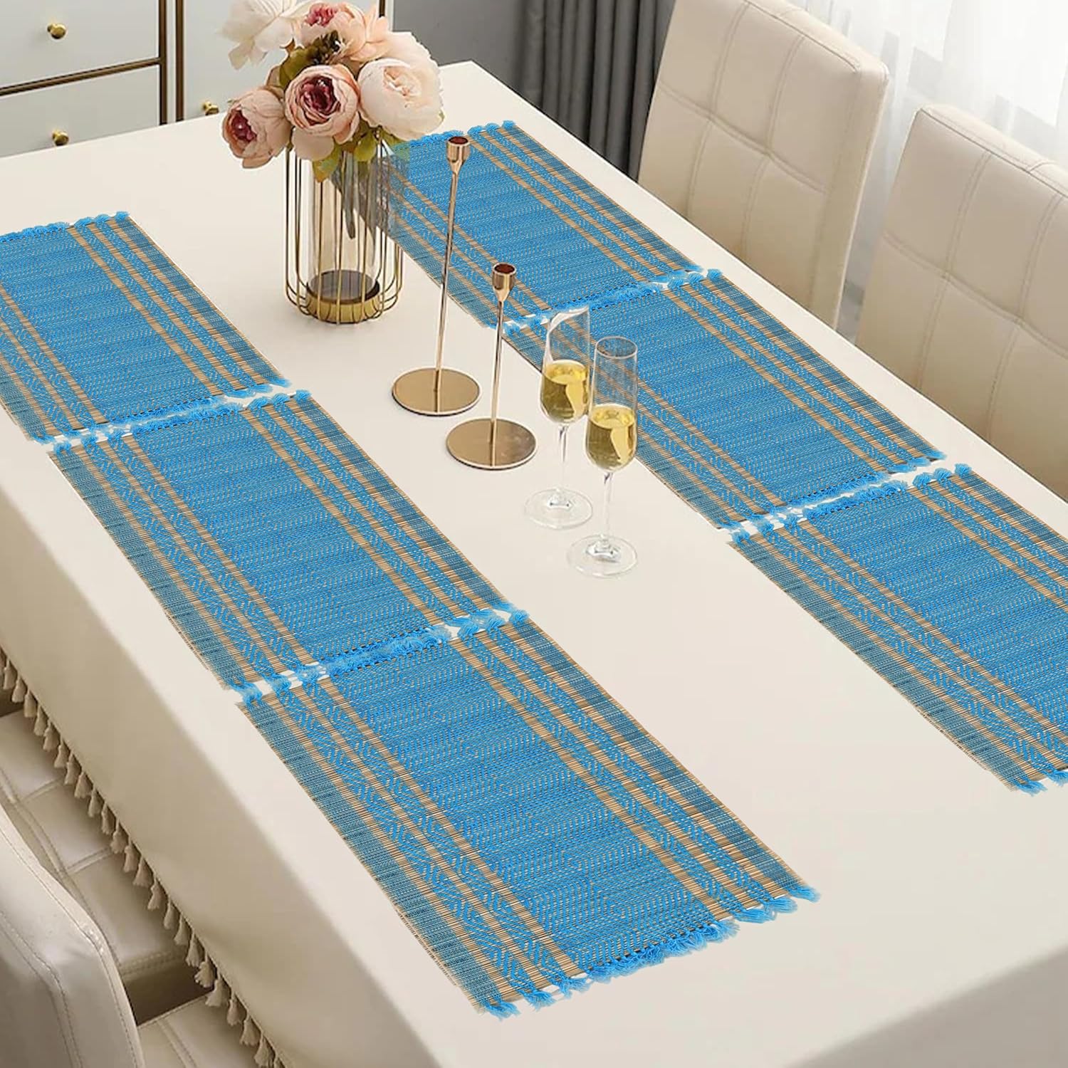 Dining Table Mats Set of 6 Heat Resistant Placemats Korai River Grass Natural Eco Friendly Madurkathi - Cheerful Six Mats