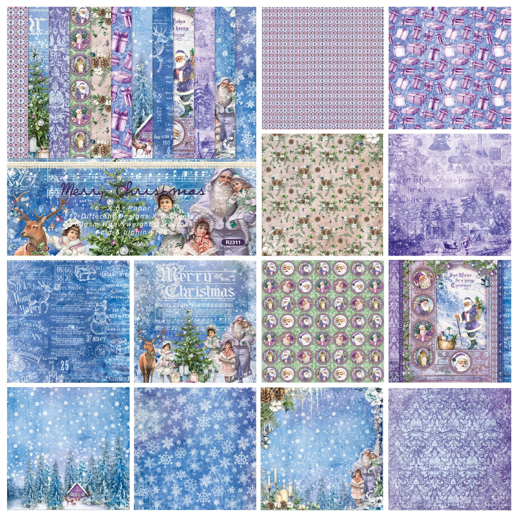 Wkładka do schowka, papier wzorowy 6"×6" Podkładka papierowa do kartek świątecznych, 48 arkuszy kartek z nadrukami świątecznymi w kształcie płatków śniegu, papier jednostronny, papier dekoracyjny do r