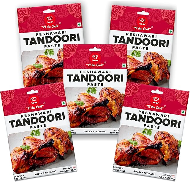 EL The Cook Tandoori Kebab Marinade | Smoky & Spicy | Indian Spice Seasoning/Rub for Poultry, Seafood, Vegetable Grill/BBQ | Ready-to-Cook Paste | Vegetarian, Gluten Free | 50g, Serves 4 x 6 Pack