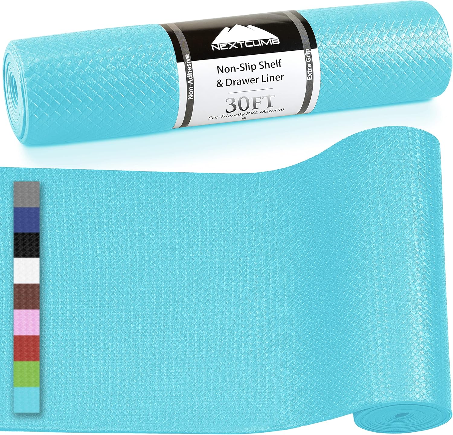 Drawer and Shelf Liner - Truly Non-Slip, Non-Adhesive, Kitchen Cabinet Liners - Heavy, Thick, Durable, Waterproof - Easy Cut to Fit and Protect Any Shelves, Tool Box, Bathroom Surfaces (30 FT, Aqua)