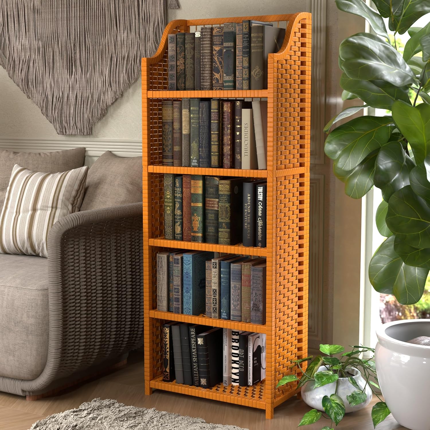 Red Lantern 53" Natural Fiber Shelving Unit - Honey