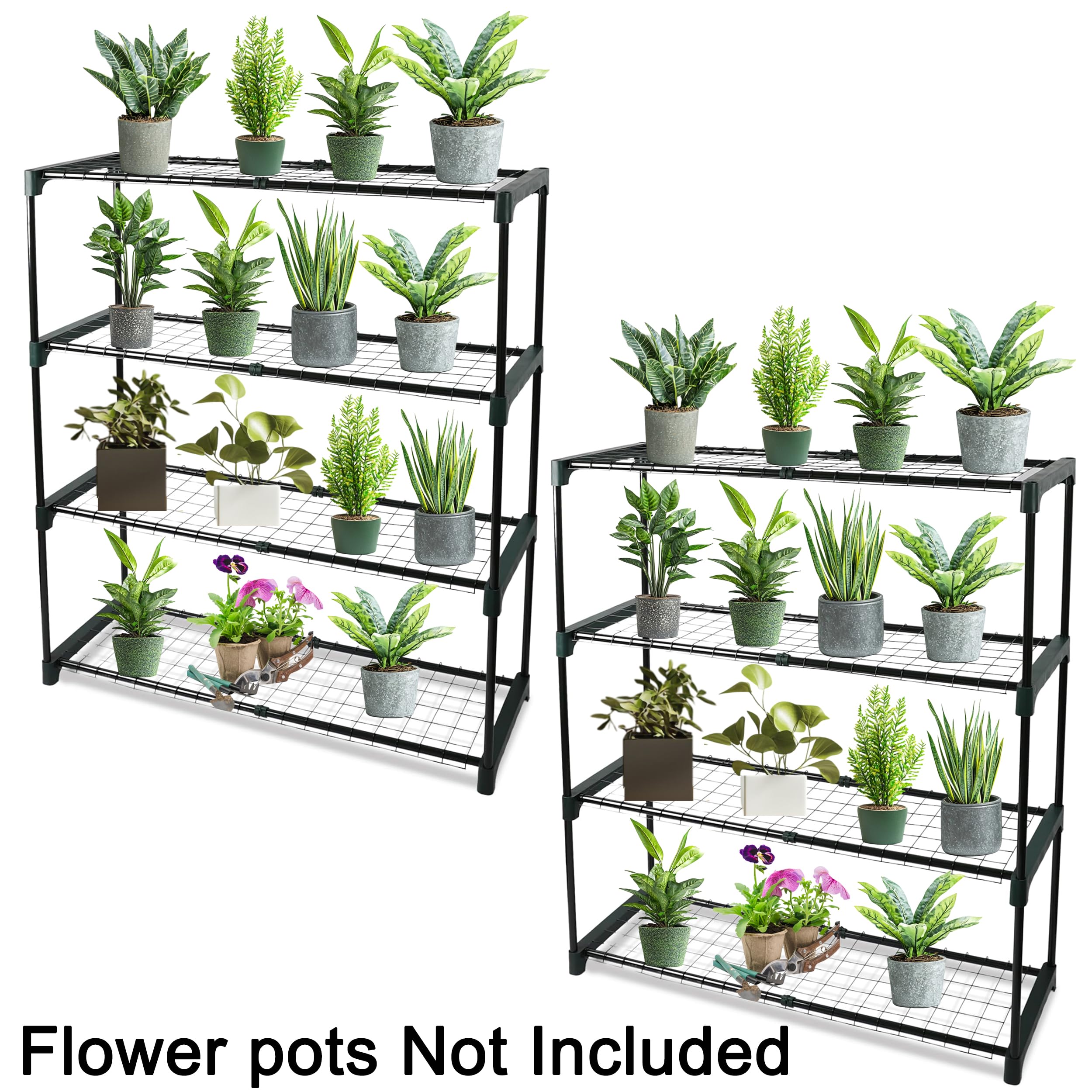 DIVCHI Étagères de rangement de jardin à 4 niveaux | Étagère pour serre | Étagère pour abri de jardin | Étagère pour plantes | Étagère de garage | Montage facile sans outil (lot de 2) (pots de fleurs