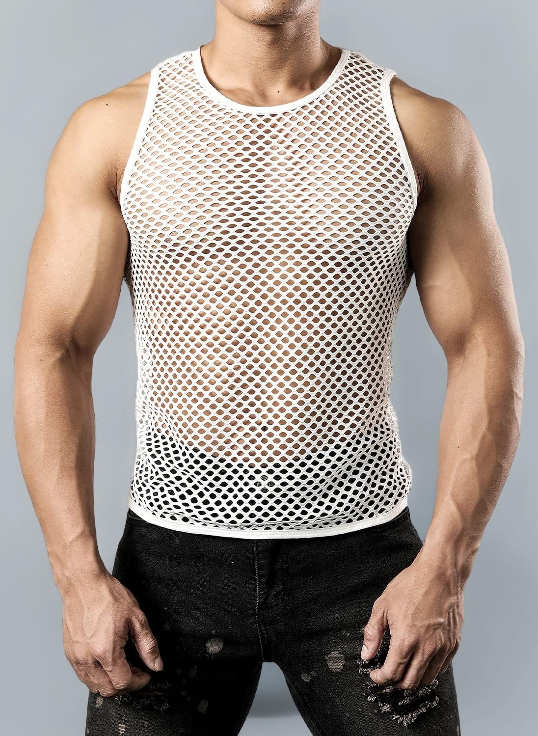Men's Mesh Fishnet Fitted Muscle Top T Shirts
