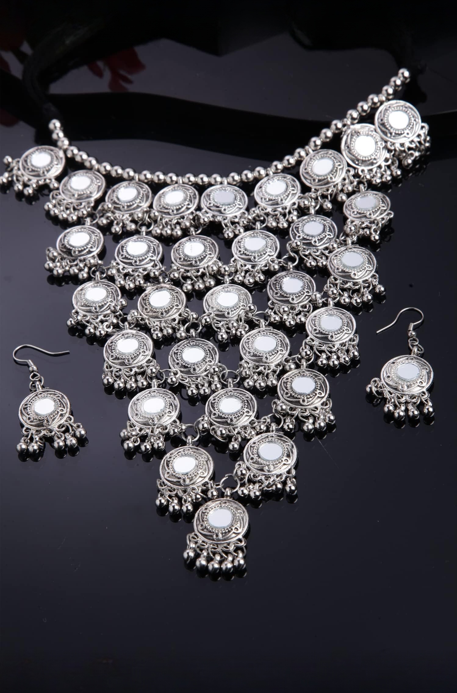 Latest Stylish Traditional Oxidised Silver Necklace Jewellery Set for Women (13115s)