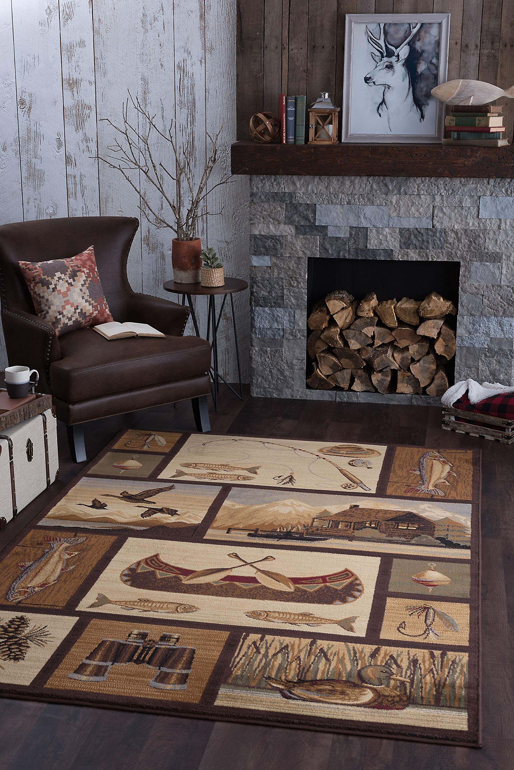 Tayse Getaway Brown 8x10 Area Rug for Living Room and Bedroom or DiningRoom - Lodge, Cabin, Farmhouse - Alfombras para Salas Grande