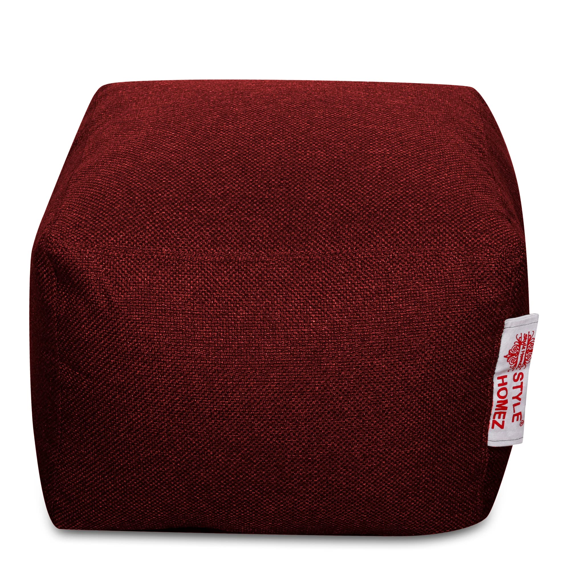 Style Homez ORGANIX Collection, Square Poof Bean Bag Ottoman Stool Large Size Crimson Red Color in Organic Jute Fabric, Cover Only-image-8