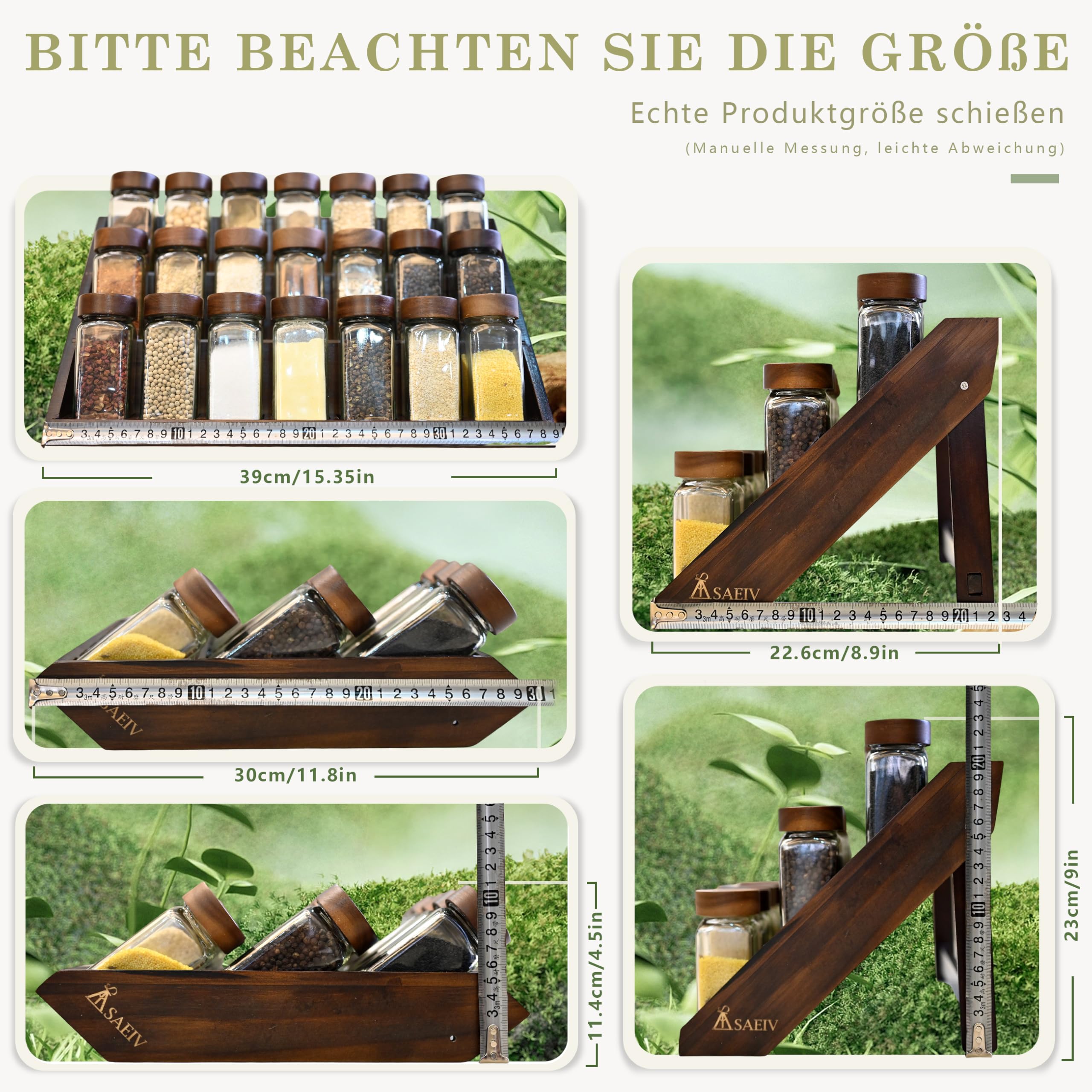 SAEIV Gewürze set 2-in-1 Akazien Holz FCM®21x120ml gewürzstreuer glas gewürzgläser eckig gewürzgläser glas Gewürz Organizer gewürzbehälter gewürzdosen spice jars gewürzgläser leer mit 120 Etiketten