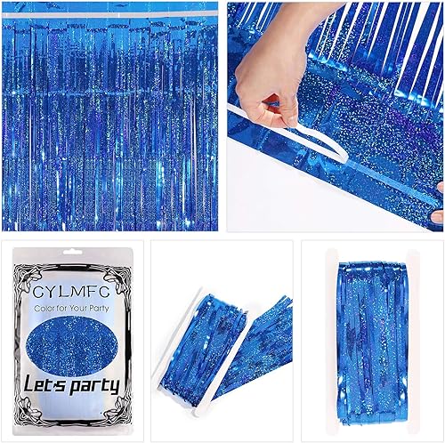 Miniatura 4 de Cortina metálica con franjas de aluminio de telón de fondo con 2 paquetes de cortinas, para fiesta láser, de 3 x 8pies, de CYLMFC, para decoración