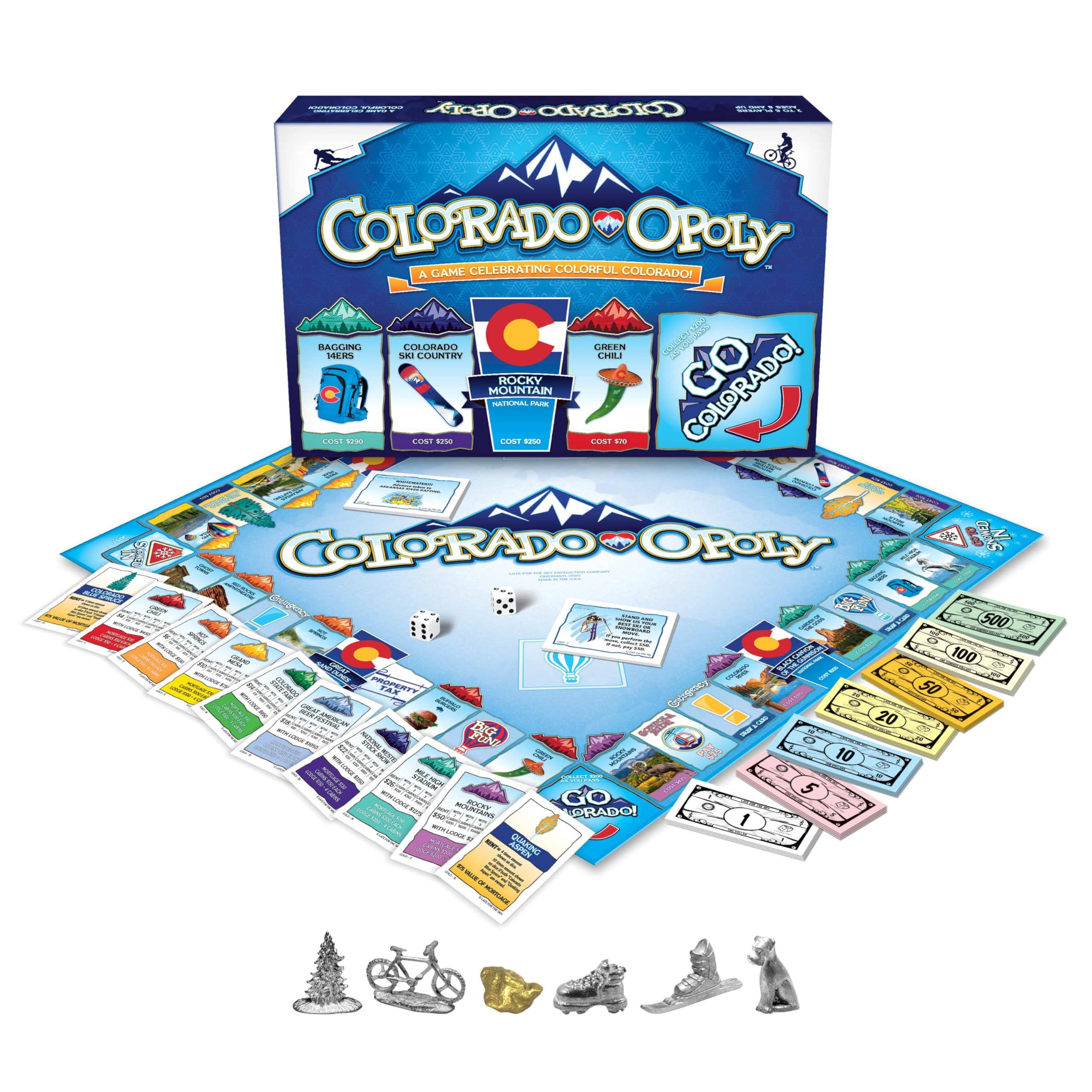 Late for The Sky Colorado-Opoly Board Game – Colorado Travel Family Game Night, Property Trading Strategy Fun, Made in USA, 2-6 Players Ages 8+, Souvenir Gift