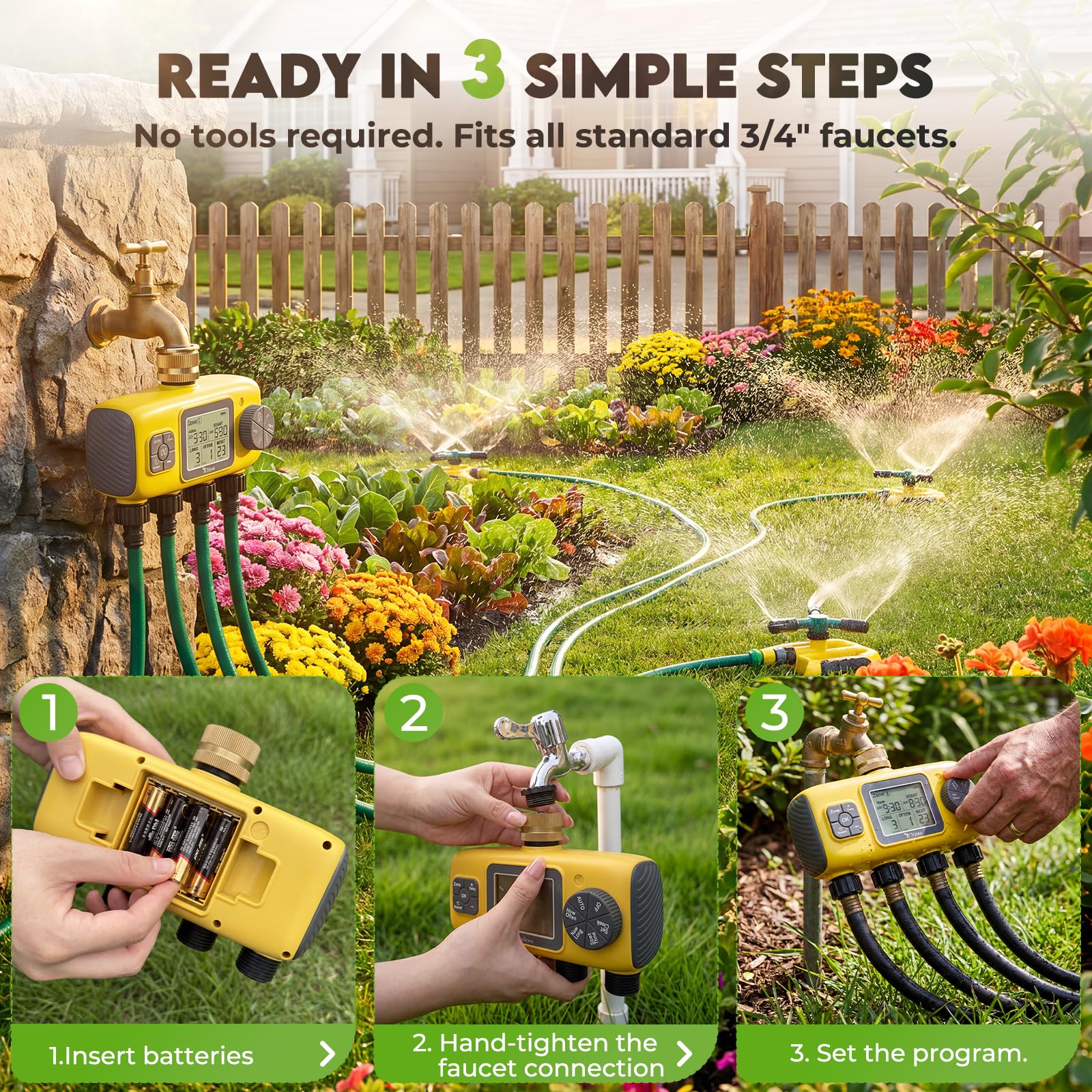 Programmateur Arrosage Automatique AVCE 4 Zone Écran LCD Minuteur Jardin