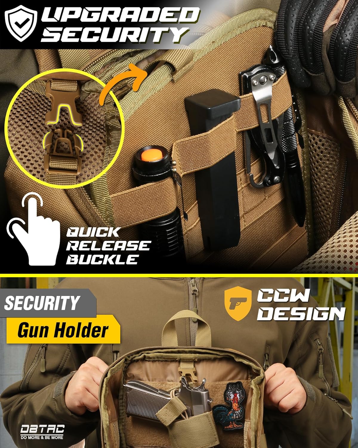 DBTAC Compact 9L Tactical Sling Bag with Removable Elastic Organizer Panel, Everyday Carry Shoulder Pack for EDC Tools, First Aid, Travel, Outdoor Sports (Brown)