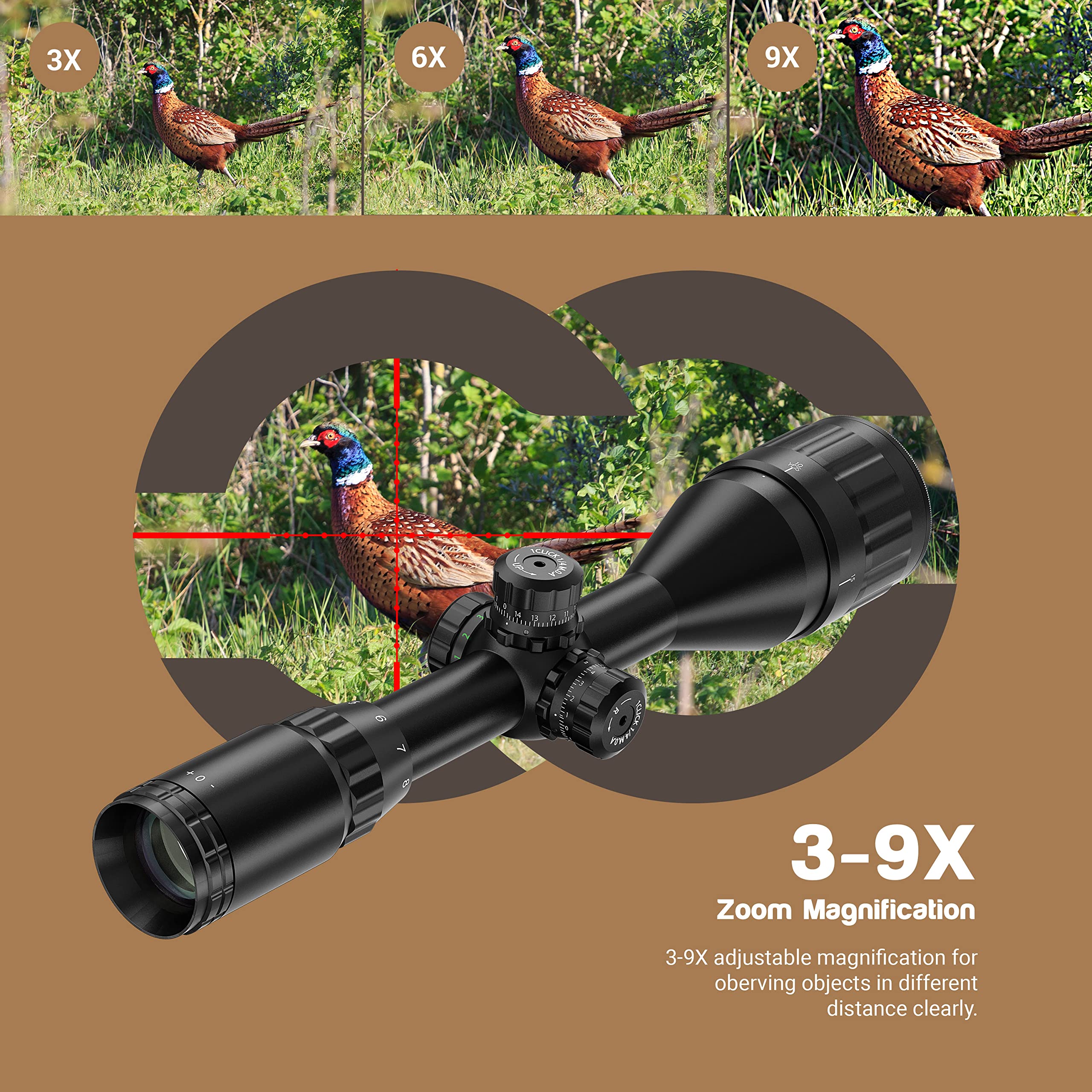 ESSLNB Ottica Carabina 3-9X50mm Mirino Softair con Tubo Parasole e Telemetro Lente Ottica Rosso Verde Blu 3 Impostazioni di Lminosità Red DOT Attacco per Guida Picatinny da 20mm / 22mm per la Caccia