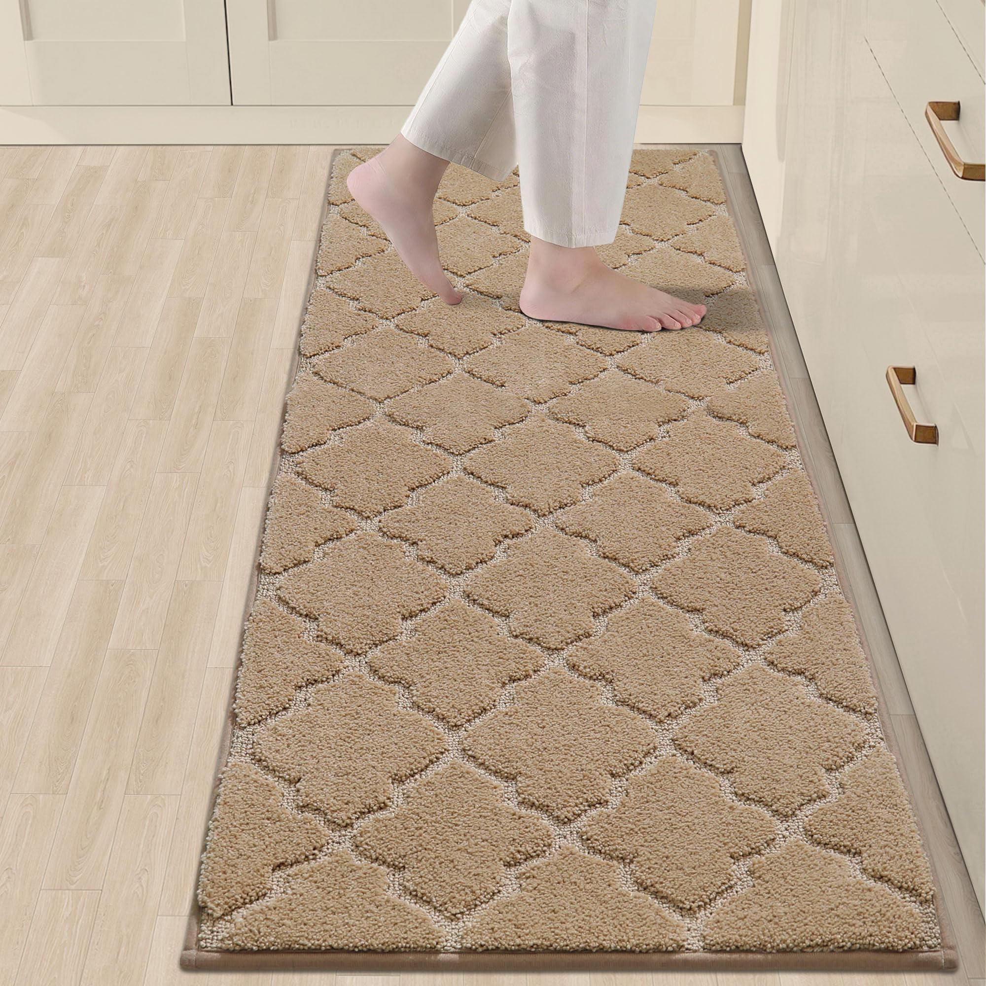 COSY HOMEER Soft Floor Mats for in Front of Sink Super Absorbent Kitchen Rugs 20"x59" Non-Skid Standing Mat Washable,Polyester,Beige