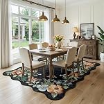 Fmfunctex 5x7 Floral Lavable Black Vintage Boho Area Rug pour le salon. Fleur Scalloped Edge Tapis Salon Soft Non Slip Low Pile Grand traditionnel coloré Chambre à manger