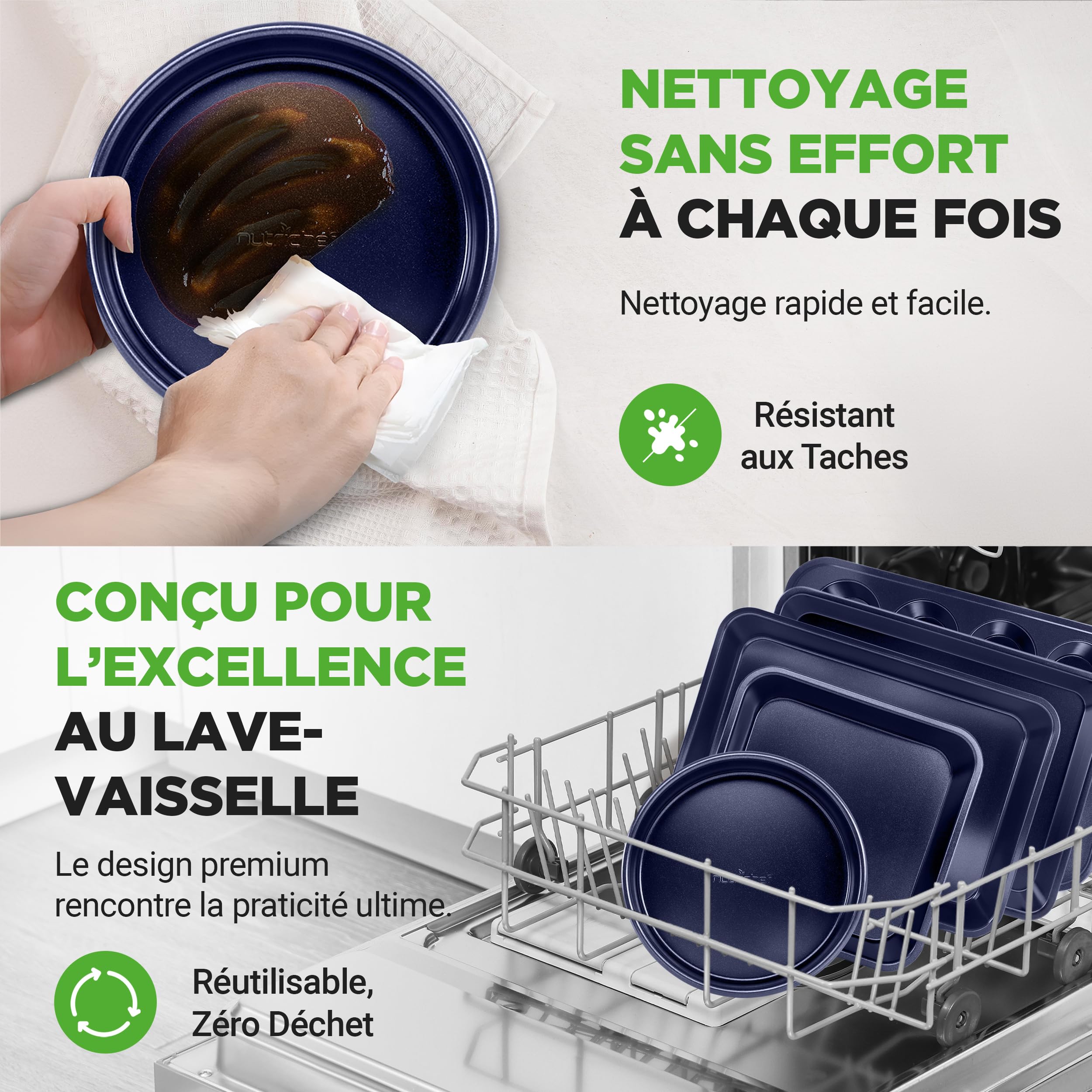 NutriChef set de moules à pâtisserie 6 pièces antiadhésifs – Plaques de cuisson en acier allié avec revêtement diamant, compatibles four jusqu’à 230 °C, couleur bleu diamant