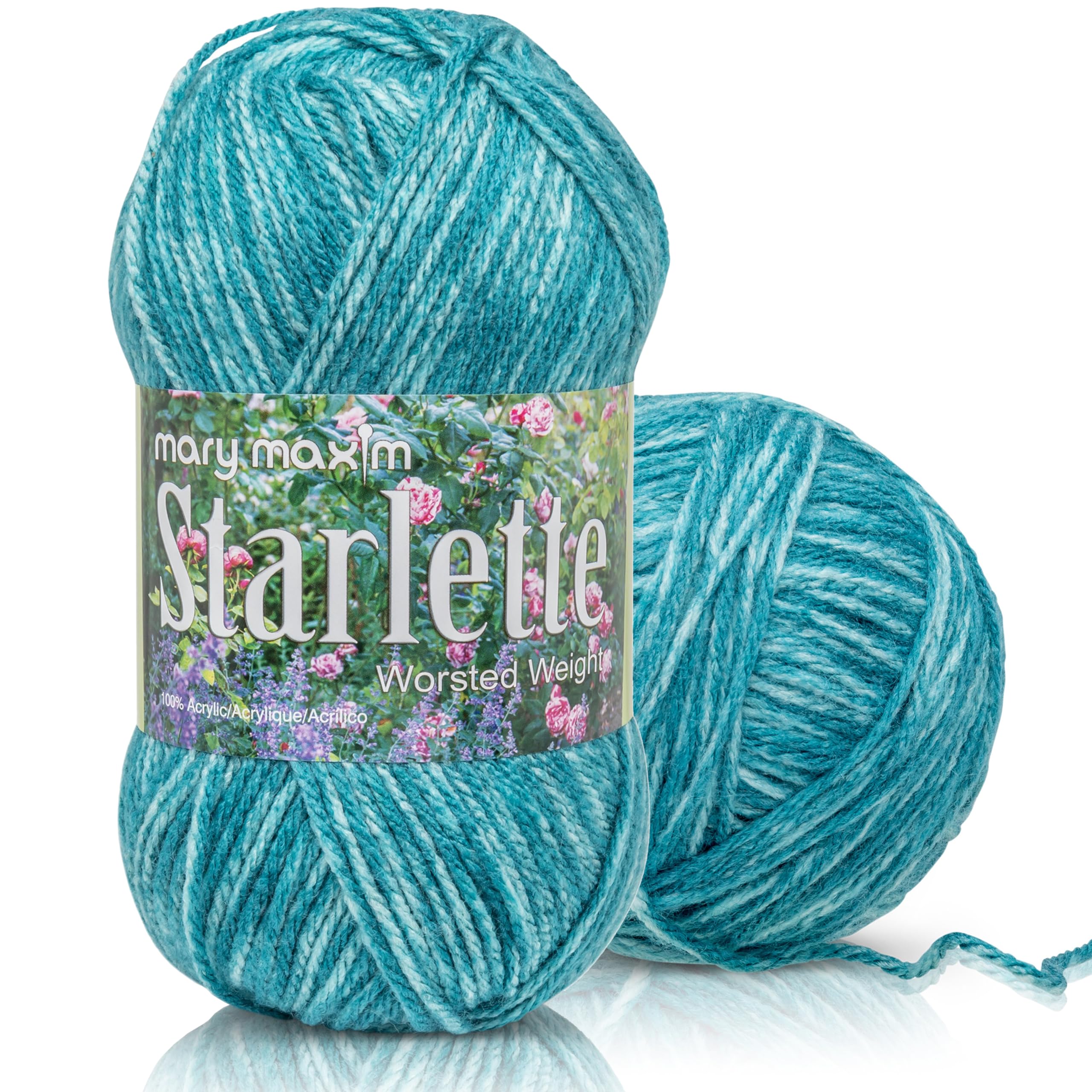Mary Maxim Starlette, Crochet Yarn, Soft Acrylic Teal Blue Yarn for Afghans, Blankets, Clothing and More, 180 Yards, Teal Heather - 1 Skein