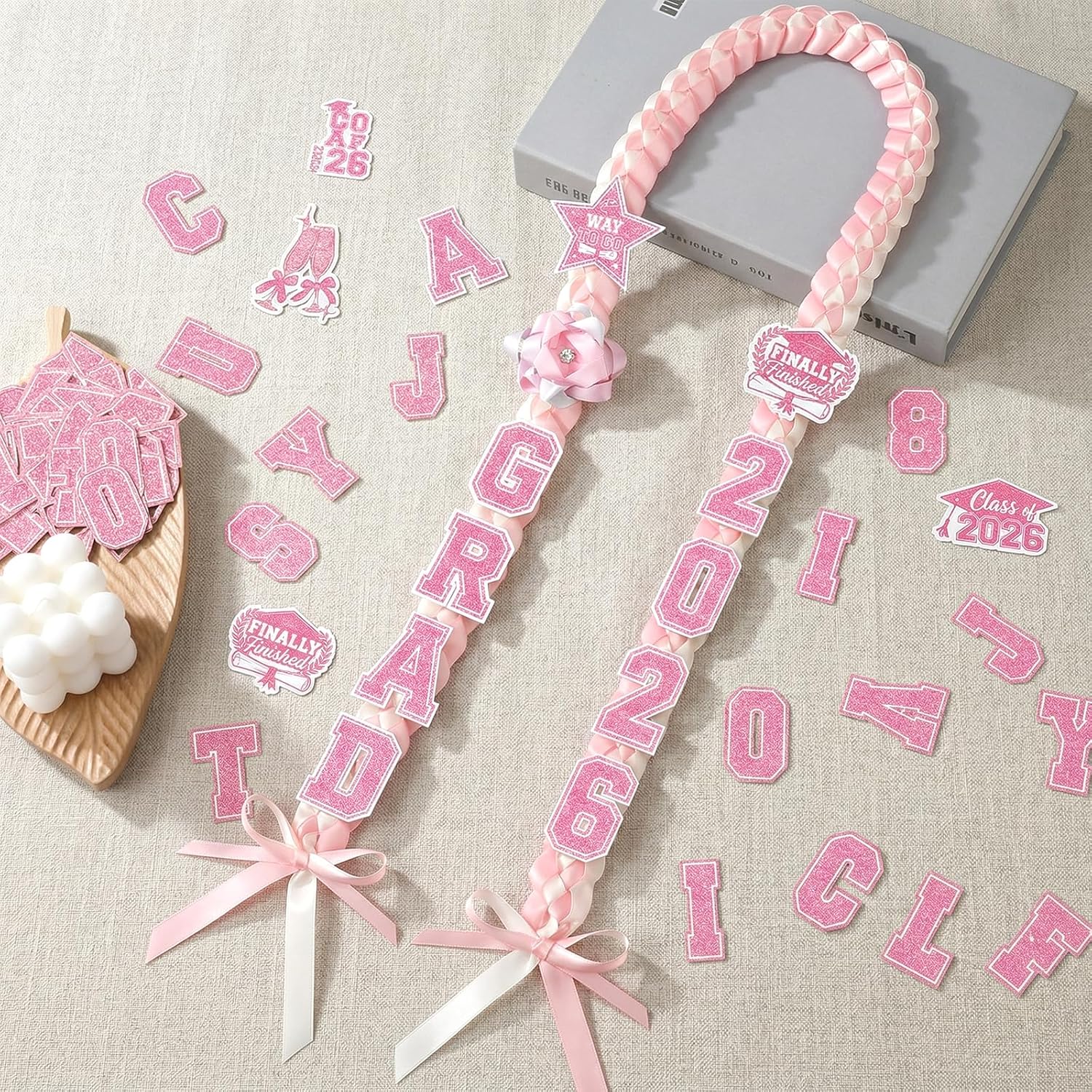 Graduation Lei Class of 2026, Double Braided Graduation Leis with Letter Paper Cards and Honor Rope Bracelet