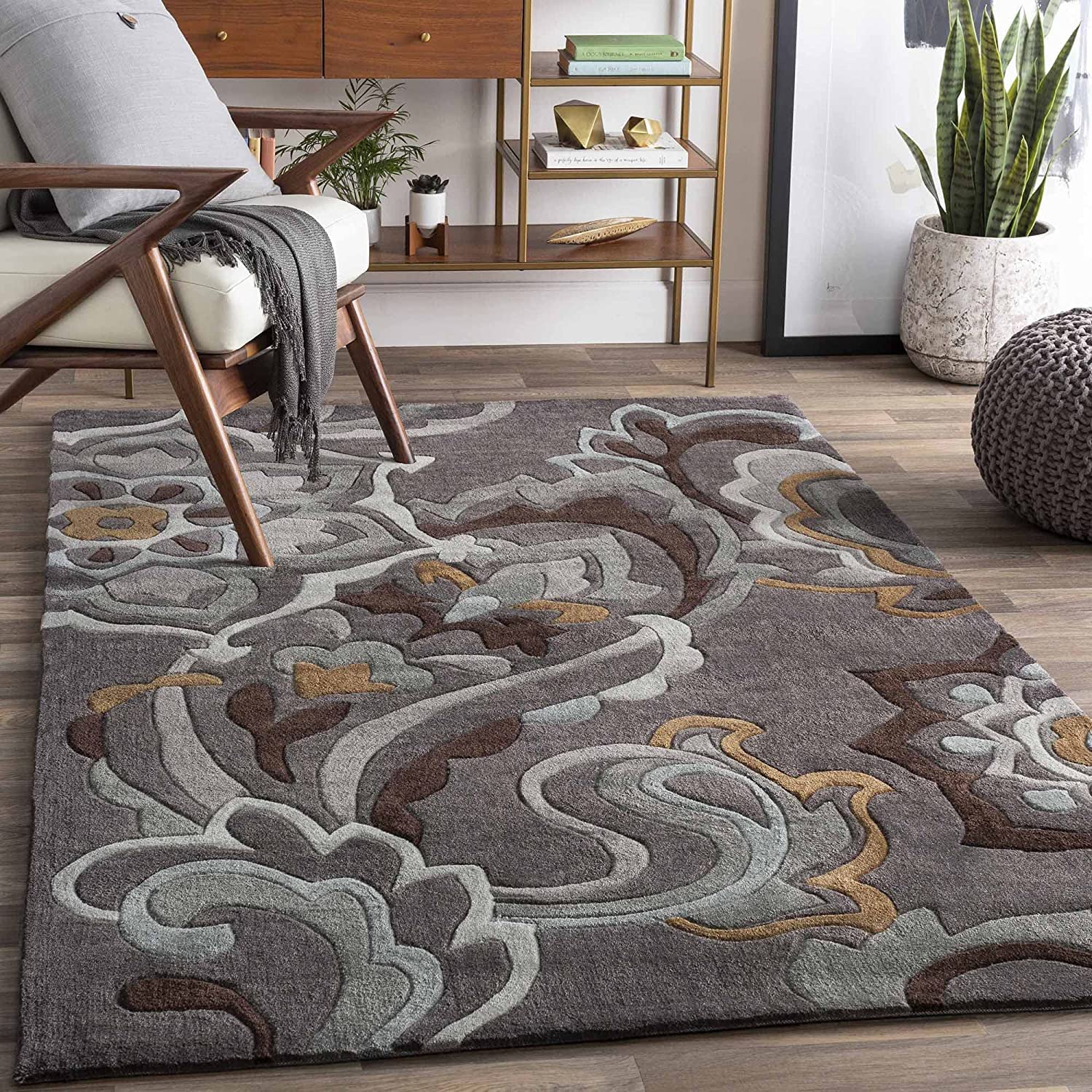 Safiya Carpet New Modern Persian Hand Tufted Woolen Carpet for Living Room Home Bedroom Dinning Kitchen Guest Sofa Room & Hall Color Multi Grey (8 x 10 feet, 240 x 300 cm)