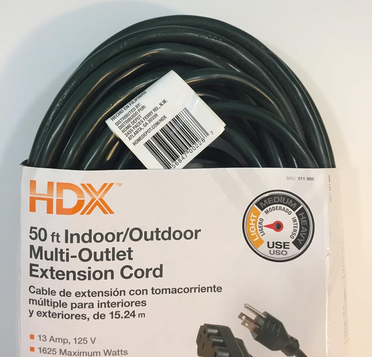 Close-up of HDX extension cord packaging