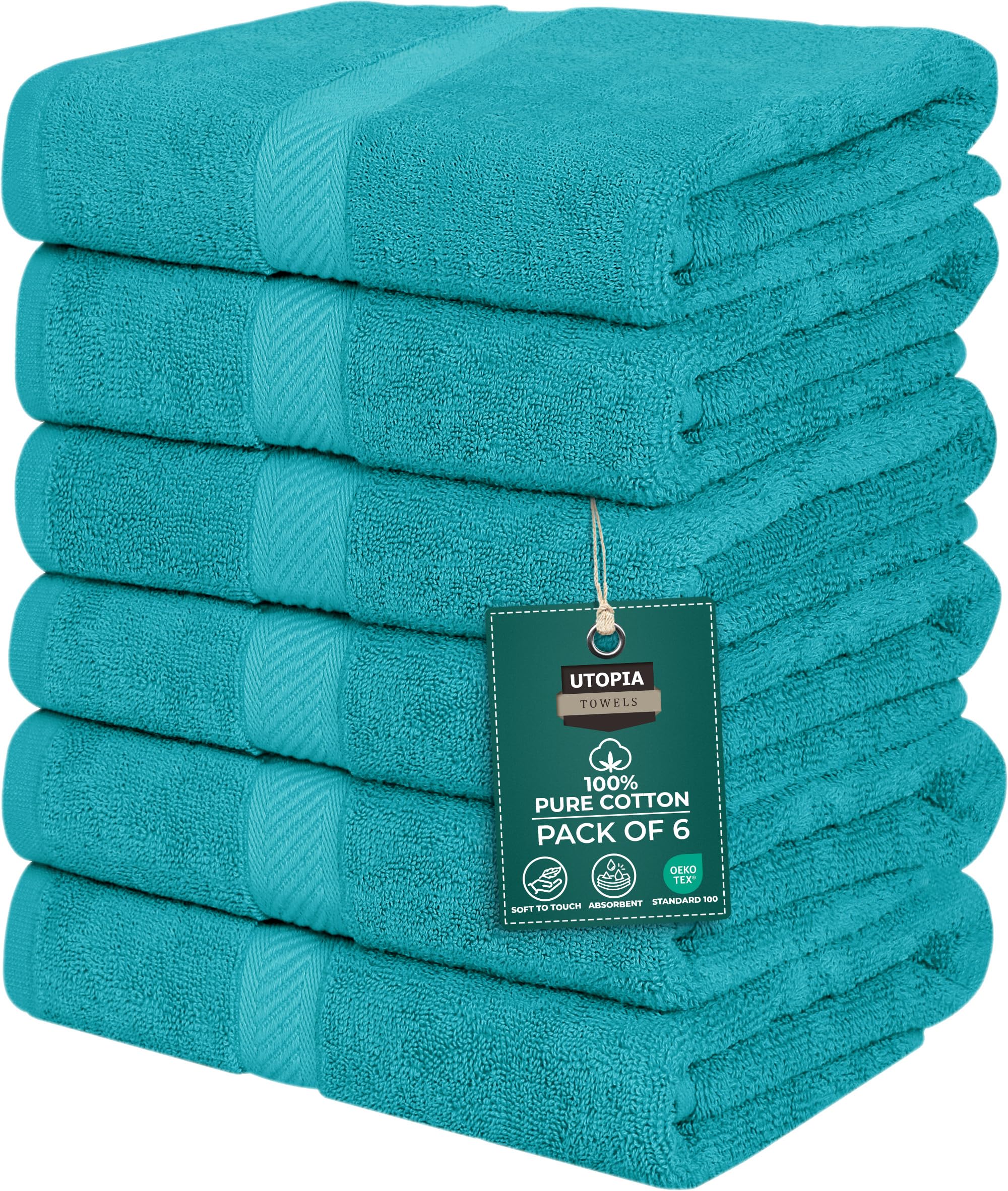 Utopia Towels 6 Pack Medium Bath Towel Set, 24 by 48 Inches, 500 GSM 100% Ring Spun Cotton, Lightweight and Highly Absorbent Quick Drying Premium Towels for Hotel, Spa and Bathroom, Turquoise