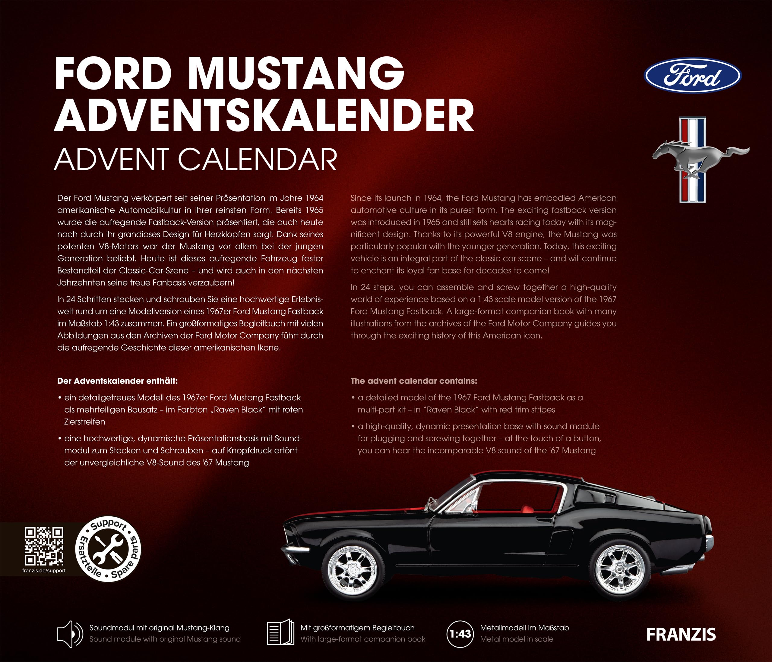 FRANZIS 67965 - Ford Mustang Adventskalender Maßstab 1:43: Ford Mustang Advent Calendar