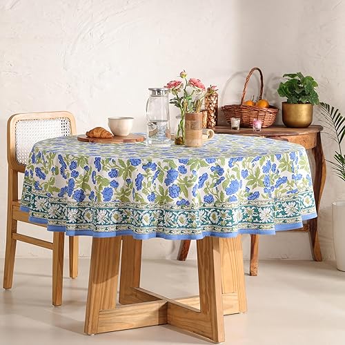 Miniatura 79 de Hand Block Printed Cotton Tablecloth – Elegant Floral Design Perfect for Dining Table Kitchen Parties Home Decor, Wall Tapestry (Peach Floral, 6