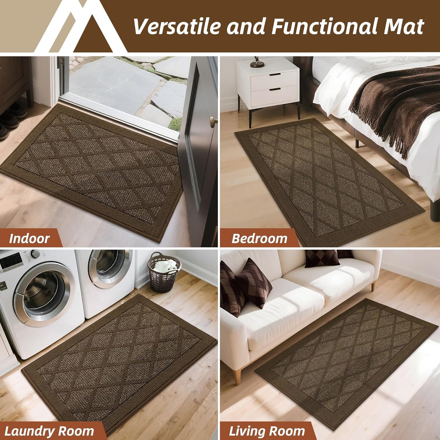 COSY HOMEER Non-Slip Door Mat 20"x32", Entryway Rugs Low Profile Absorbent Dirt Trapper Doormat for Front Entrance, Washable Polypropylene Entry Mat (Dark Brown) - Image 7