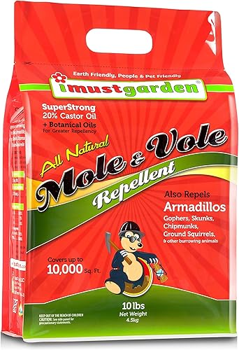 I Must Garden Mole & Vole Repelente de topos fuerza profesional, el doble de cobertura, todos los ingredientes naturales, aroma agradable, 10 libras